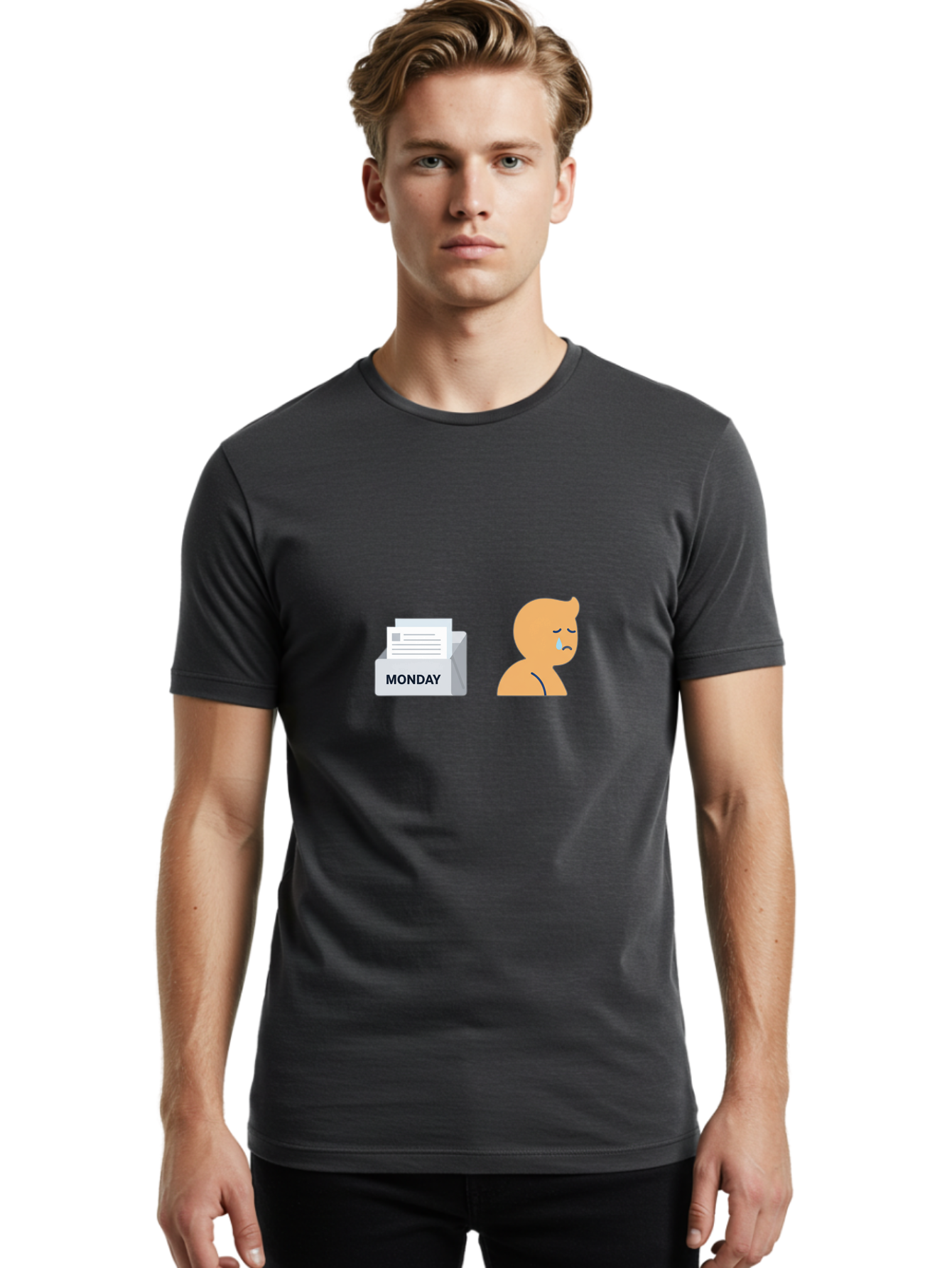 Monday-Blues Men'S Graphic Tee, 100% Cotton, Comfortable Casual Summer Wear, Machine Washable, Sad Person, Crying Face, Monday Blues, Office Work, Paperwork, Stress, Depression, Sadness, Emotional Struggle, Monday Motivation Bae513