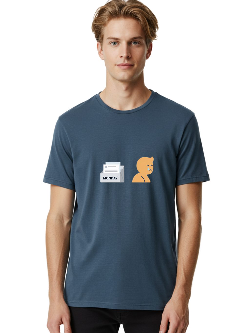 Monday-Blues Men'S Graphic Tee, 100% Cotton, Comfortable Casual Summer Wear, Machine Washable, Sad Person, Crying Face, Monday Blues, Office Work, Paperwork, Stress, Depression, Sadness, Emotional Struggle, Monday Motivation Bae513
