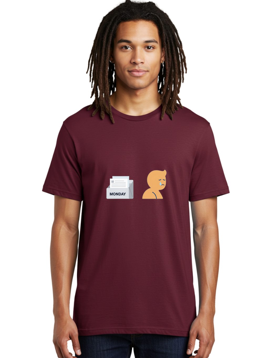 Monday-Blues Men'S Graphic Tee, 100% Cotton, Comfortable Casual Summer Wear, Machine Washable, Sad Person, Crying Face, Monday Blues, Office Work, Paperwork, Stress, Depression, Sadness, Emotional Struggle, Monday Motivation Bae513