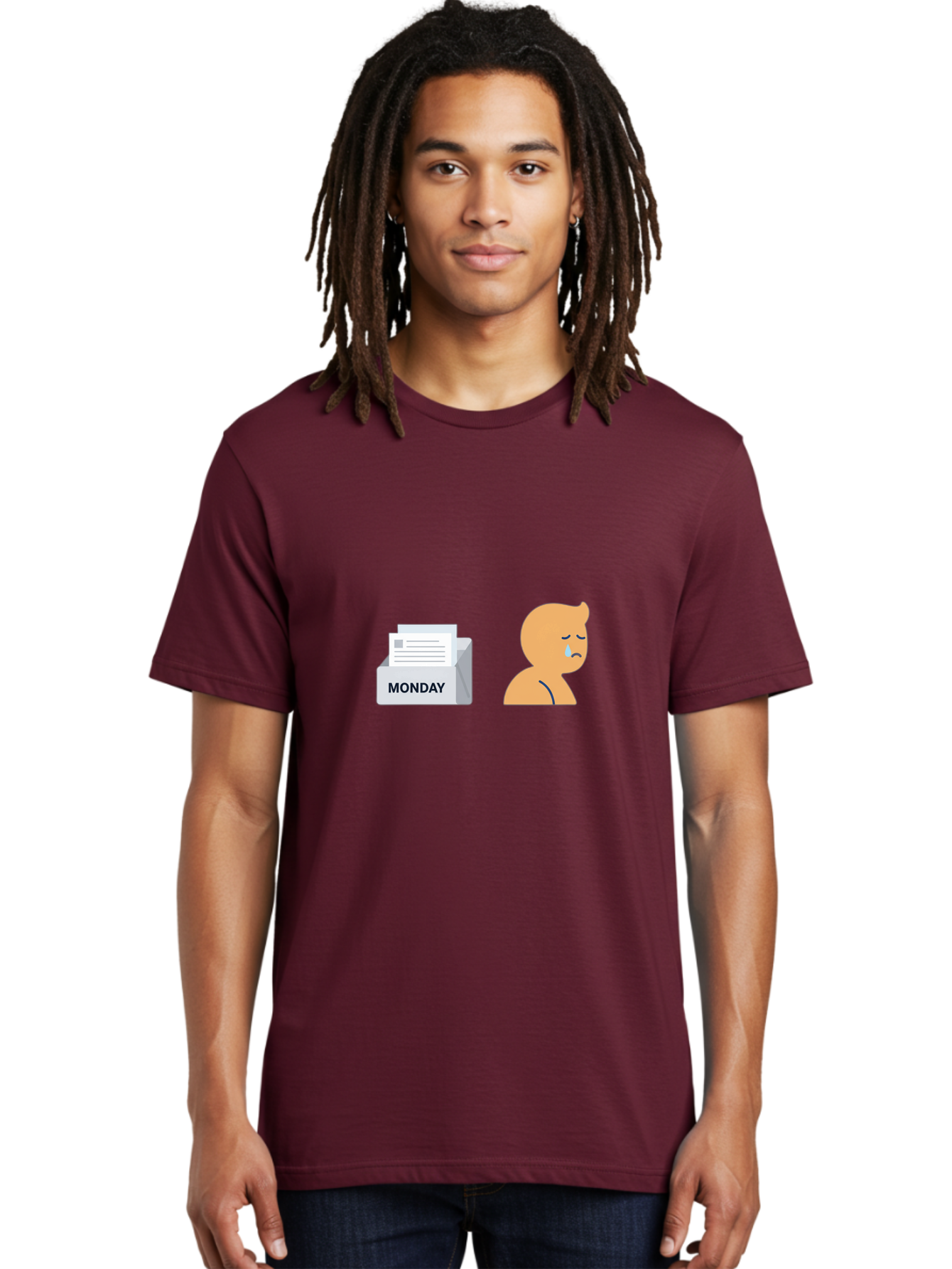 Monday-Blues Men'S Graphic Tee, 100% Cotton, Comfortable Casual Summer Wear, Machine Washable, Sad Person, Crying Face, Monday Blues, Office Work, Paperwork, Stress, Depression, Sadness, Emotional Struggle, Monday Motivation Bae513