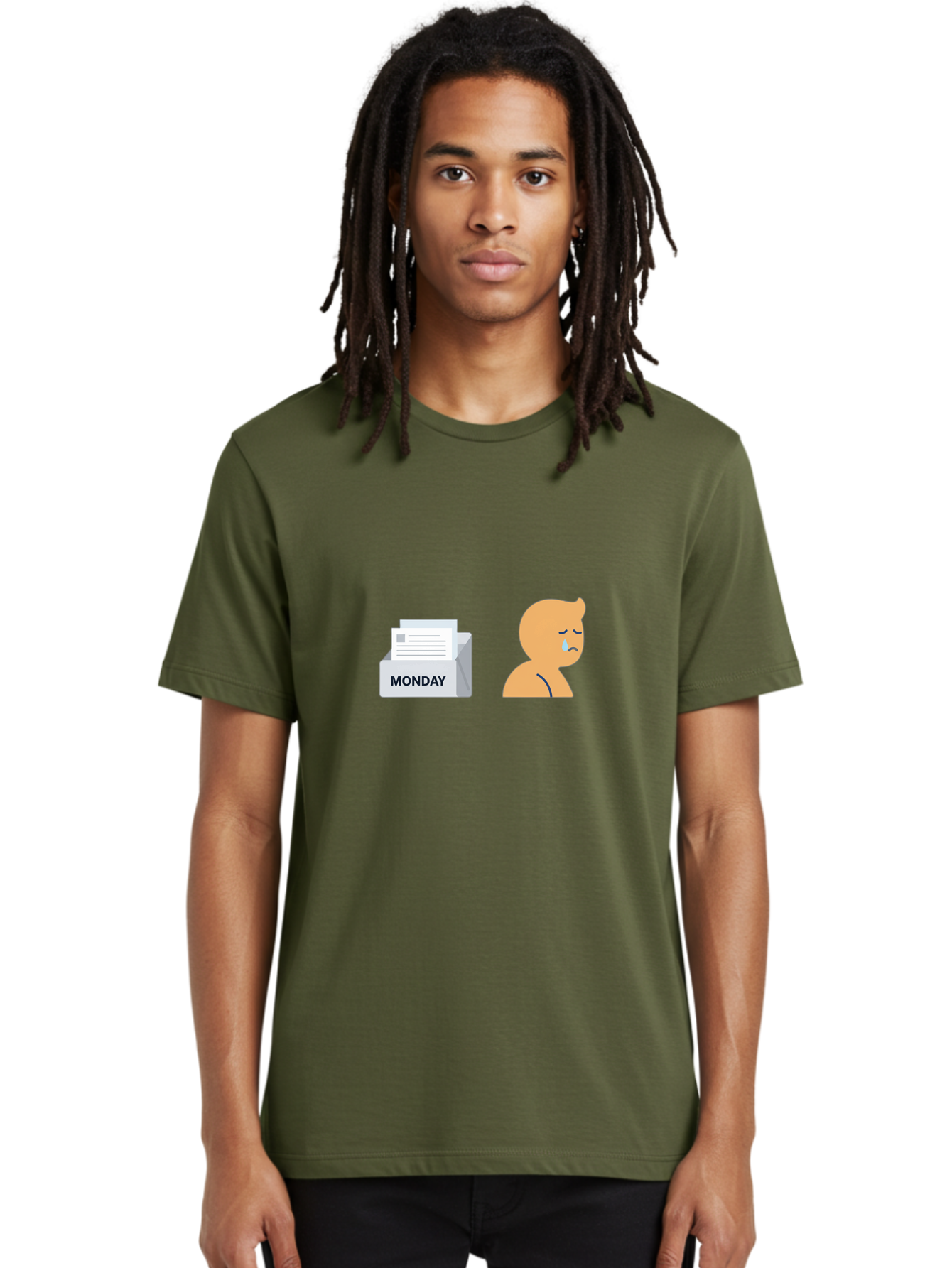 Monday-Blues Men'S Graphic Tee, 100% Cotton, Comfortable Casual Summer Wear, Machine Washable, Sad Person, Crying Face, Monday Blues, Office Work, Paperwork, Stress, Depression, Sadness, Emotional Struggle, Monday Motivation Bae513