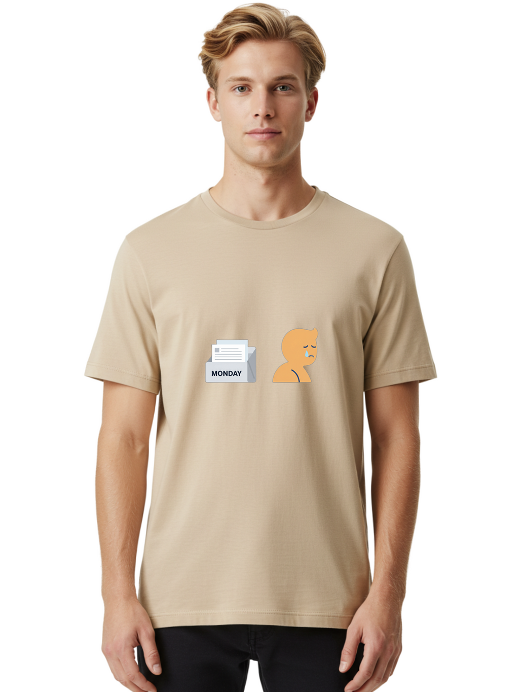 Monday-Blues Men'S Graphic Tee, 100% Cotton, Comfortable Casual Summer Wear, Machine Washable, Sad Person, Crying Face, Monday Blues, Office Work, Paperwork, Stress, Depression, Sadness, Emotional Struggle, Monday Motivation Bae513