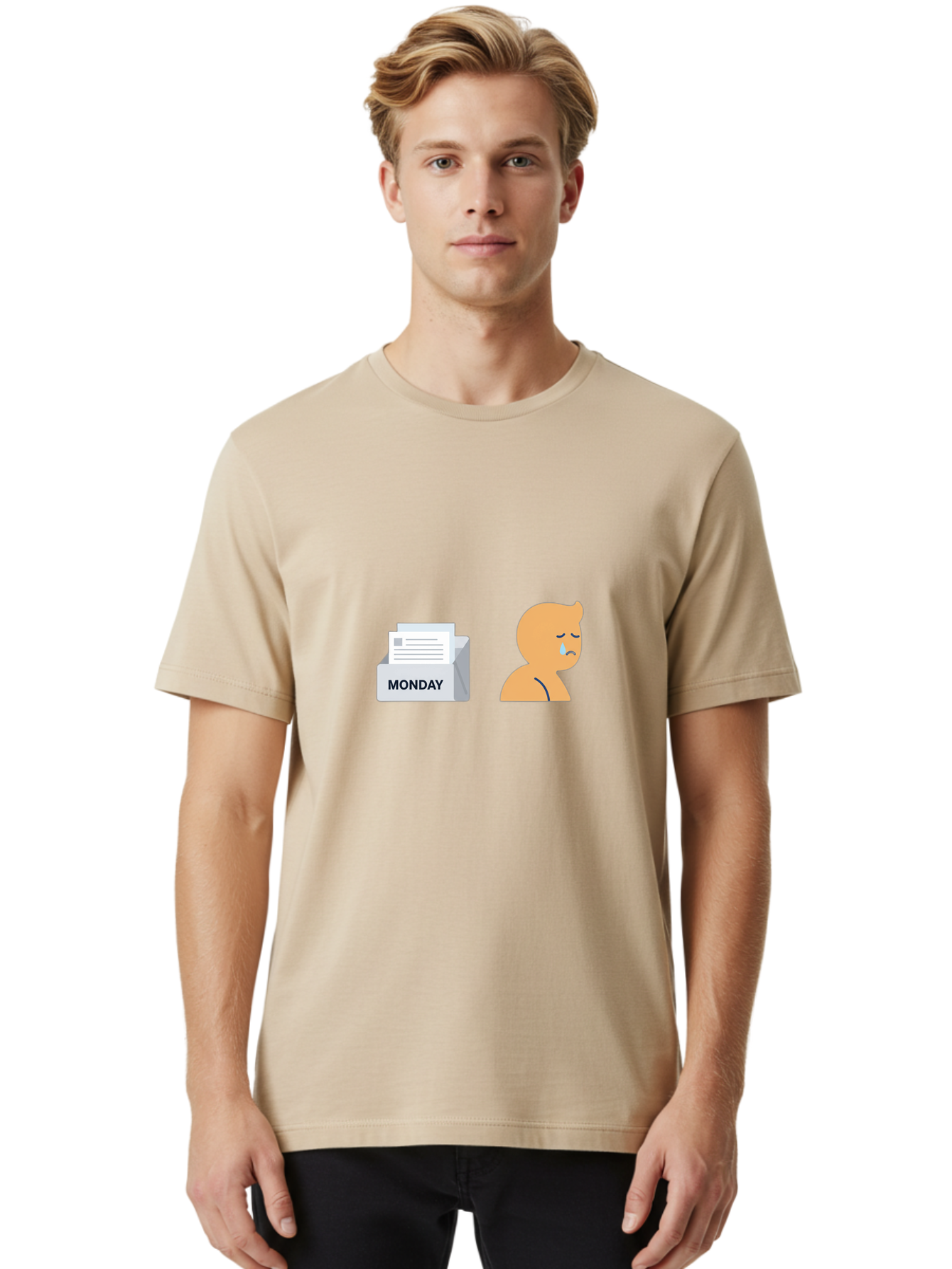 Monday-Blues Men'S Graphic Tee, 100% Cotton, Comfortable Casual Summer Wear, Machine Washable, Sad Person, Crying Face, Monday Blues, Office Work, Paperwork, Stress, Depression, Sadness, Emotional Struggle, Monday Motivation Bae513