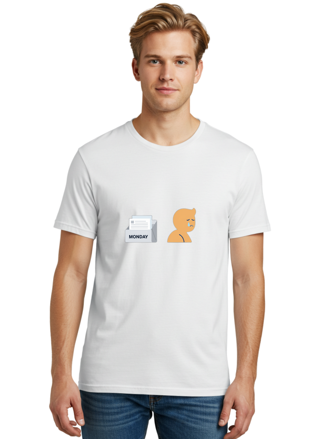Monday-Blues Men'S Graphic Tee, 100% Cotton, Comfortable Casual Summer Wear, Machine Washable, Sad Person, Crying Face, Monday Blues, Office Work, Paperwork, Stress, Depression, Sadness, Emotional Struggle, Monday Motivation Bae513