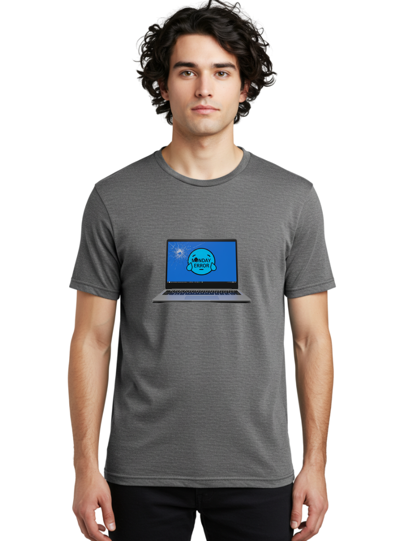Monday-Error-10 Men'S Graphic Tee, 100% Cotton, Comfortable Casual Summer Wear, Machine Washable, Laptop Screen, Error Message, Monday Blues, Broken Computer, Tech Issue, System Failure, Sad Face, Cracked Screen, Digital Glitch Bae520