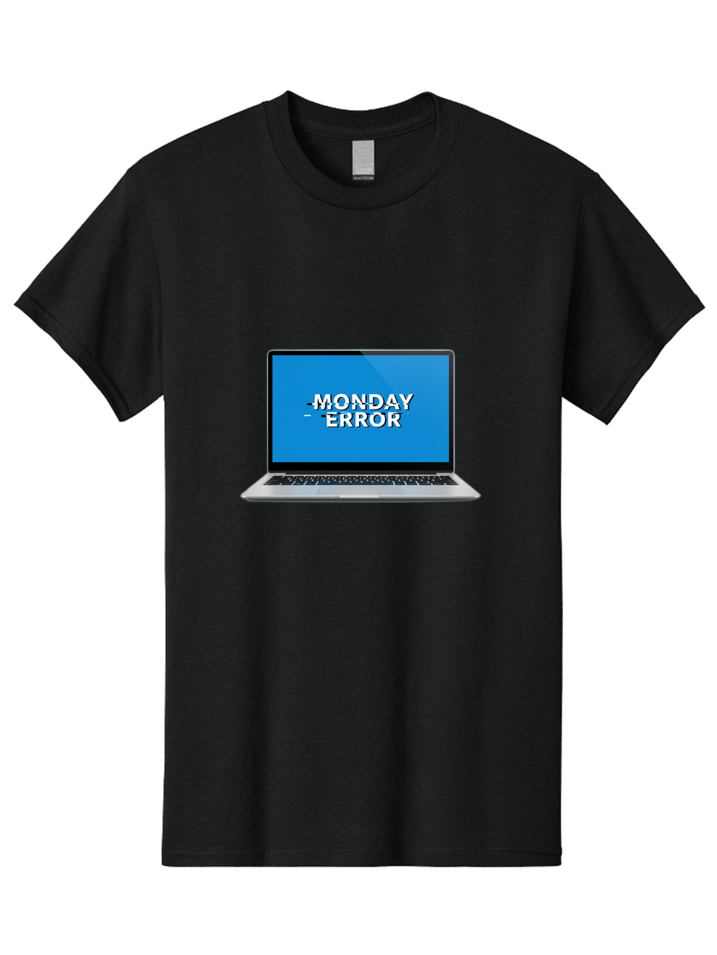 Monday-Error-3 Men'S Graphic Tee, 100% Cotton, Comfortable Casual Summer Wear, Machine Washable, Laptop Screen, Error Message, Monday Blues, Glitchy Display, Crossed Out Text, Tech Issue, System Failure, Computer Problem Bae522