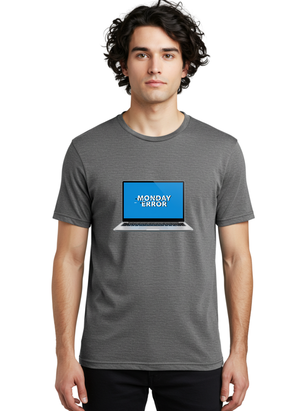 Monday-Error-3 Men'S Graphic Tee, 100% Cotton, Comfortable Casual Summer Wear, Machine Washable, Laptop Screen, Error Message, Monday Blues, Glitchy Display, Crossed Out Text, Tech Issue, System Failure, Computer Problem Bae522