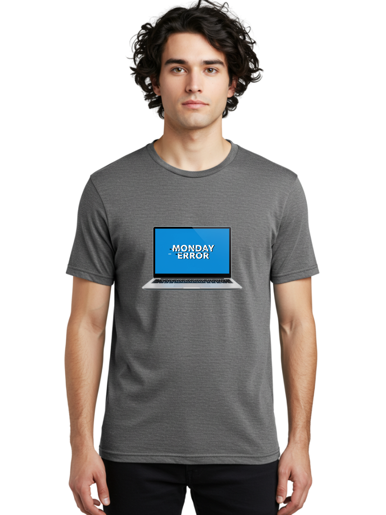 Monday-Error-3 Men'S Graphic Tee, 100% Cotton, Comfortable Casual Summer Wear, Machine Washable, Laptop Screen, Error Message, Monday Blues, Glitchy Display, Crossed Out Text, Tech Issue, System Failure, Computer Problem Bae522