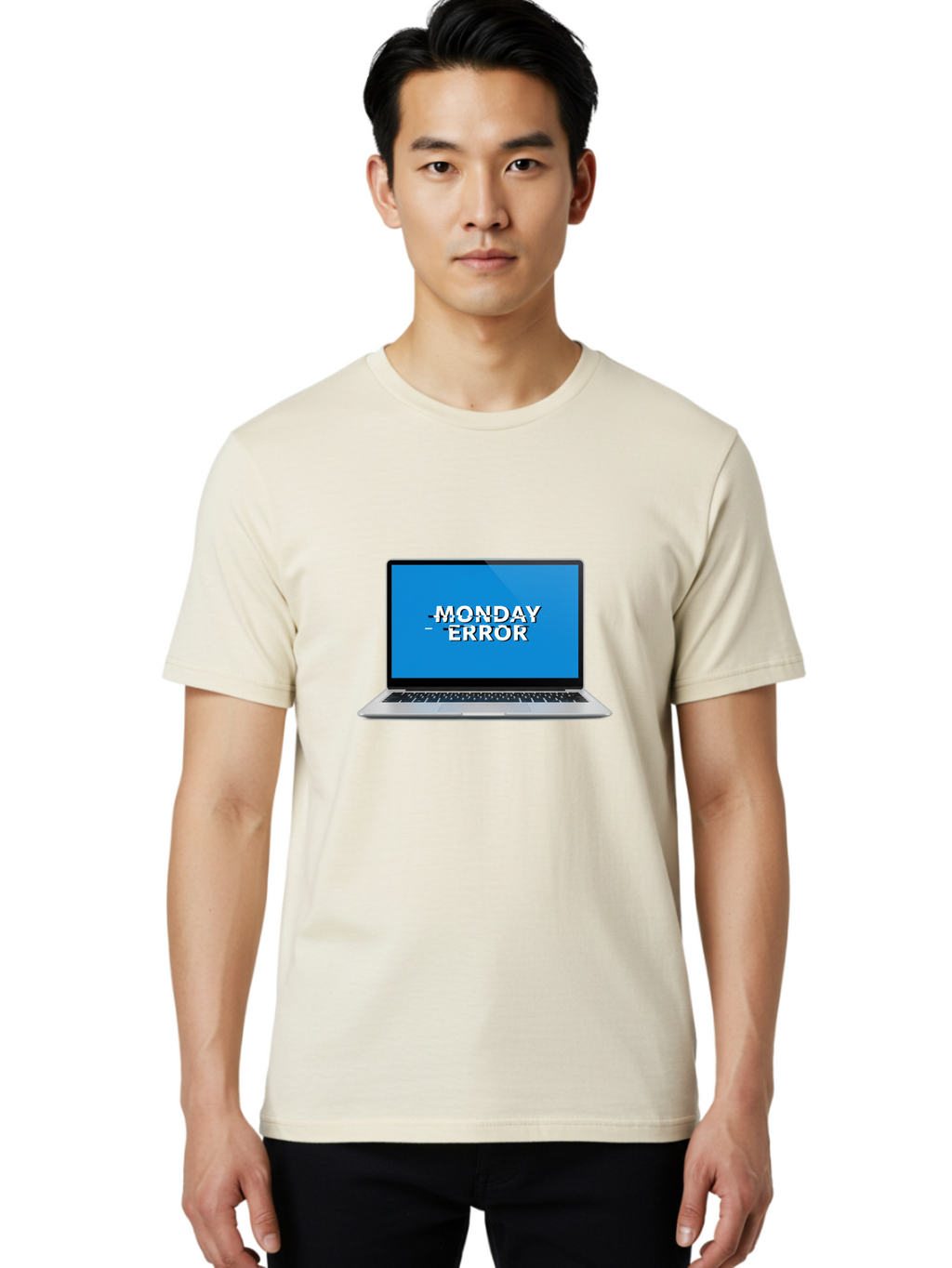 Monday-Error-3 Men'S Graphic Tee, 100% Cotton, Comfortable Casual Summer Wear, Machine Washable, Laptop Screen, Error Message, Monday Blues, Glitchy Display, Crossed Out Text, Tech Issue, System Failure, Computer Problem Bae522