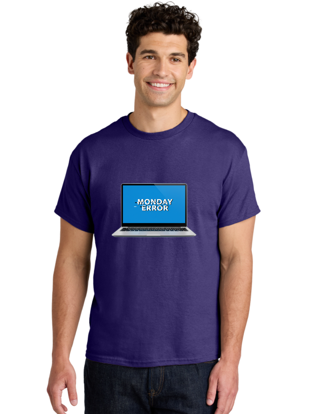 Monday-Error-3 Men'S Graphic Tee, 100% Cotton, Comfortable Casual Summer Wear, Machine Washable, Laptop Screen, Error Message, Monday Blues, Glitchy Display, Crossed Out Text, Tech Issue, System Failure, Computer Problem Bae522
