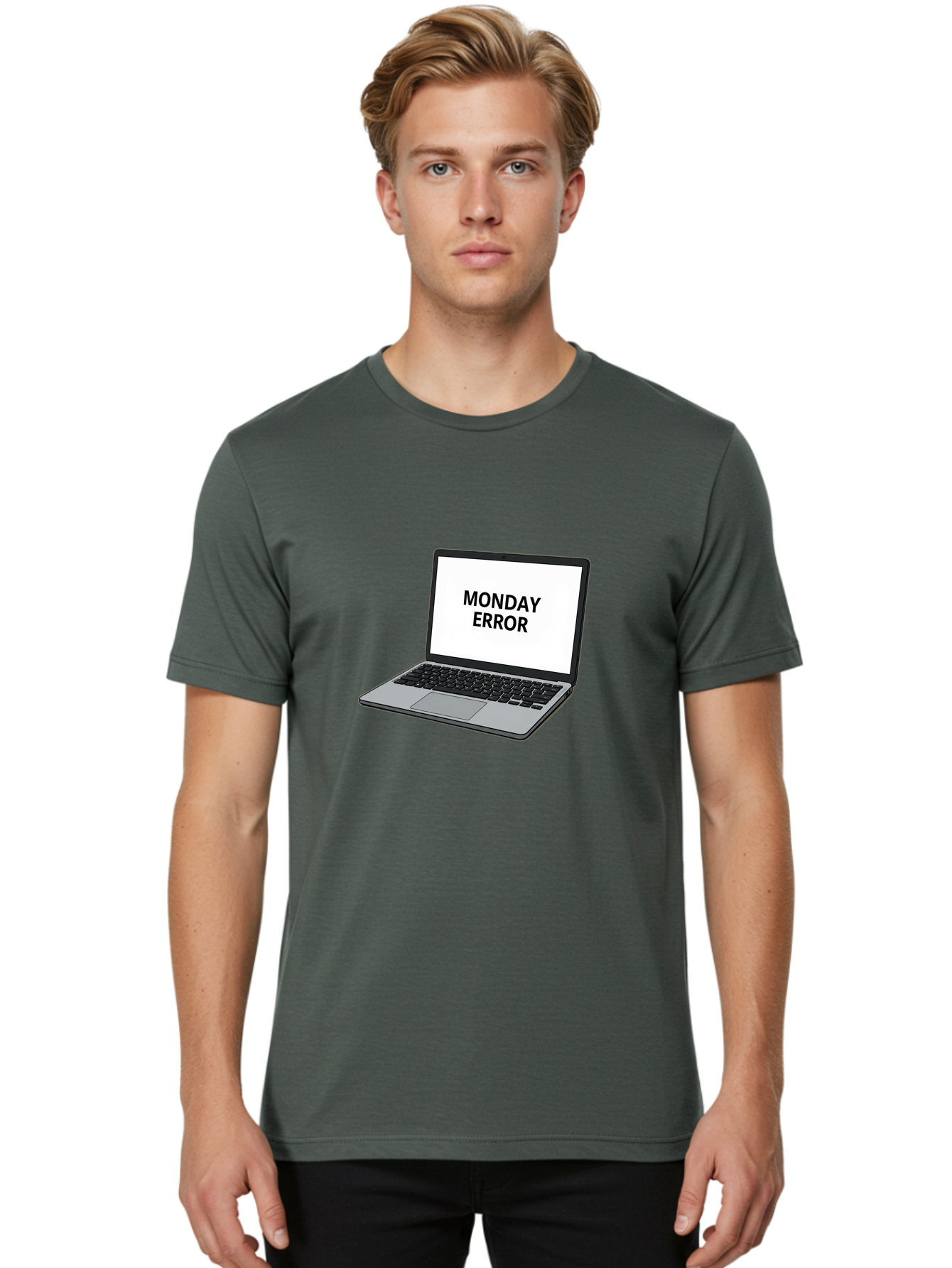 Monday-Error-4 Men'S Graphic Tee, 100% Cotton, Comfortable Casual Summer Wear, Machine Washable, Laptop Computer, Error Message, Monday Blues, Computer Screen, Keyboard, Work Technology, Monday Motivation, Productivity Issue Bae523
