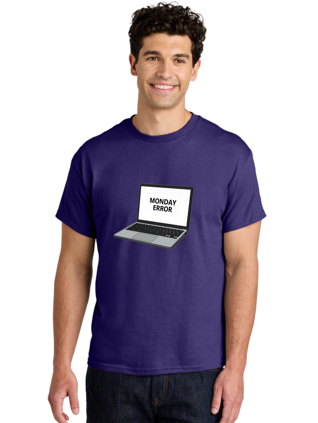 Monday-Error-4 Men'S Graphic Tee, 100% Cotton, Comfortable Casual Summer Wear, Machine Washable, Laptop Computer, Error Message, Monday Blues, Computer Screen, Keyboard, Work Technology, Monday Motivation, Productivity Issue Bae523
