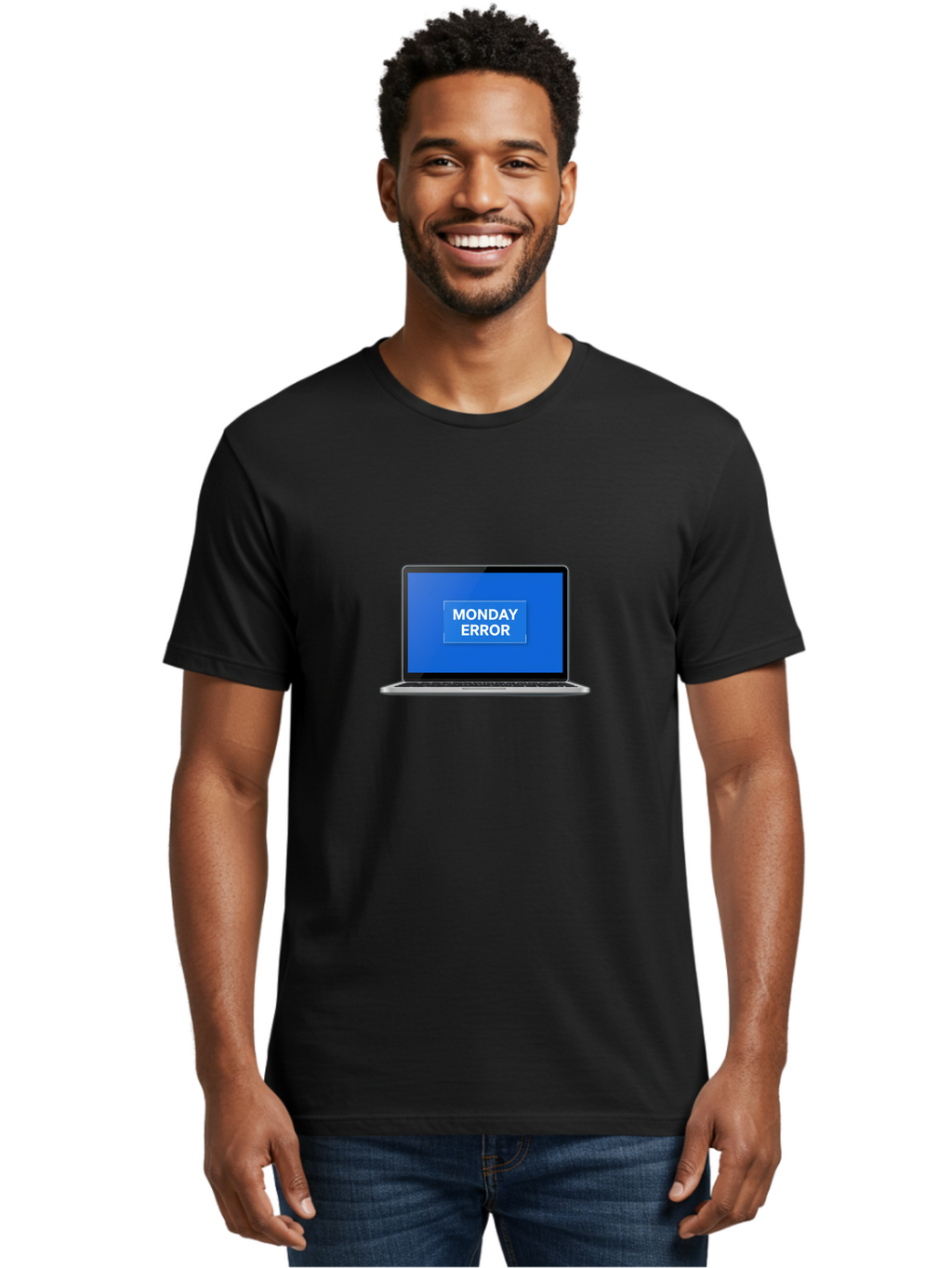 Monday-Error-6 Men'S Graphic Tee, 100% Cotton, Comfortable Casual Summer Wear, Machine Washable, Laptop Screen, Monday Error Message, Error Alert, Blue Screen, Glitch, Malfunction, White Text, Tech Issue Bae525
