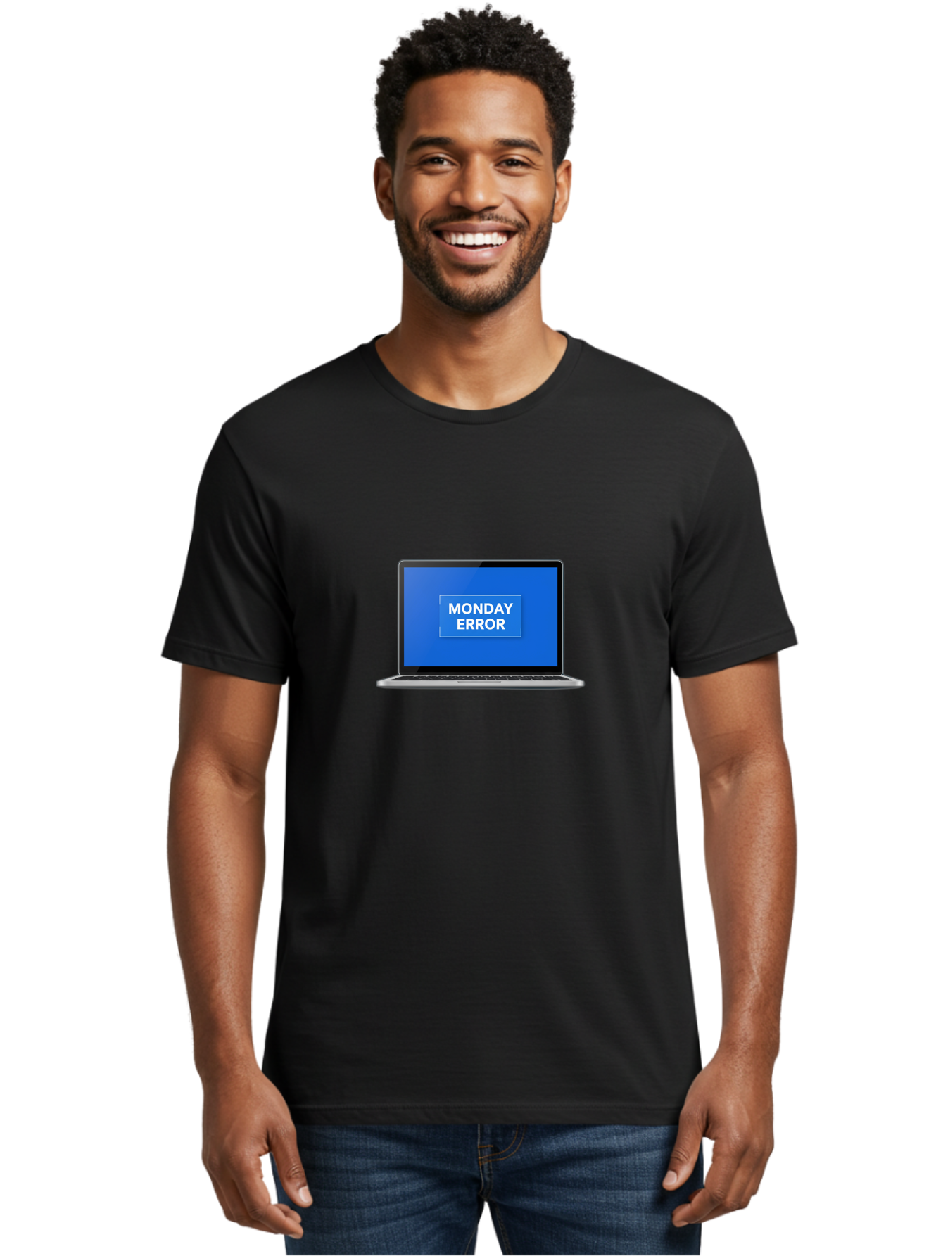 Monday-Error-6 Men'S Graphic Tee, 100% Cotton, Comfortable Casual Summer Wear, Machine Washable, Laptop Screen, Monday Error Message, Error Alert, Blue Screen, Glitch, Malfunction, White Text, Tech Issue Bae525