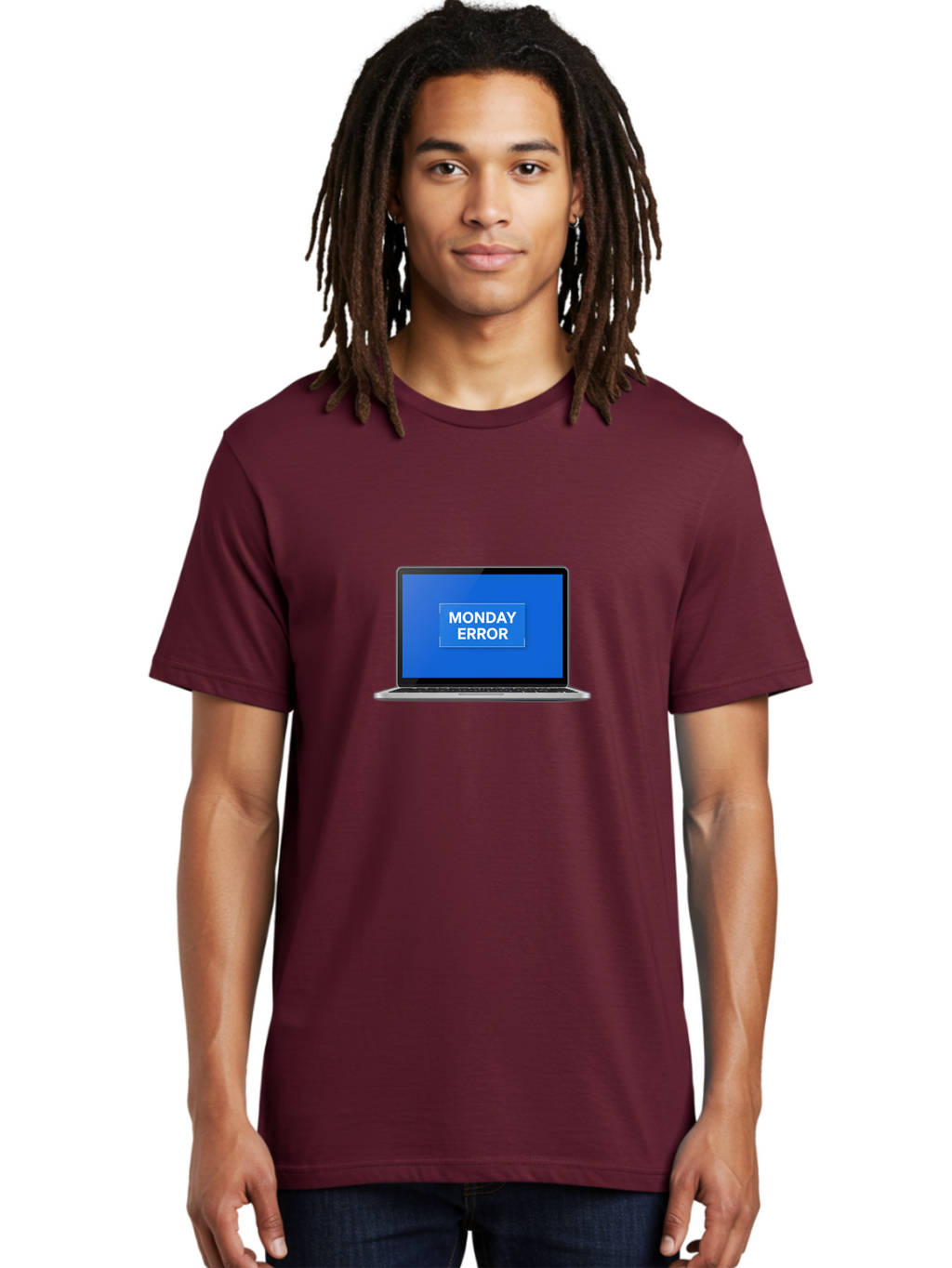 Monday-Error-6 Men'S Graphic Tee, 100% Cotton, Comfortable Casual Summer Wear, Machine Washable, Laptop Screen, Monday Error Message, Error Alert, Blue Screen, Glitch, Malfunction, White Text, Tech Issue Bae525