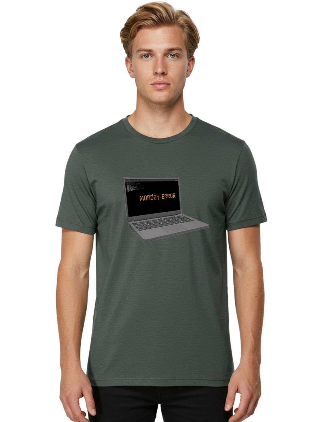 Monday-Error-Laptop Men'S Graphic Tee, 100% Cotton, Comfortable Casual Summer Wear, Machine Washable, Laptop Screen, Error Message, Monday Motivation, Coding Issues, Tech Problems, Computer Glitch, Debugging, Programming Error Bae529