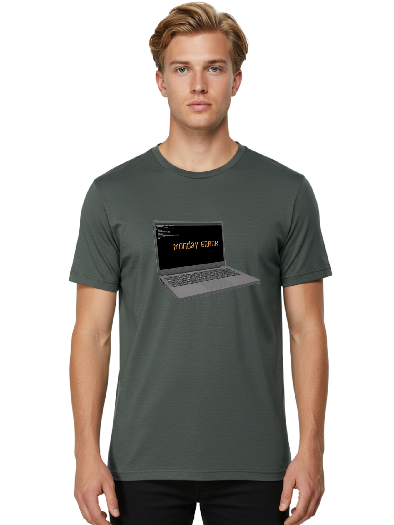 Monday-Error-Laptop Men'S Graphic Tee, 100% Cotton, Comfortable Casual Summer Wear, Machine Washable, Laptop Screen, Error Message, Monday Motivation, Coding Issues, Tech Problems, Computer Glitch, Debugging, Programming Error Bae529