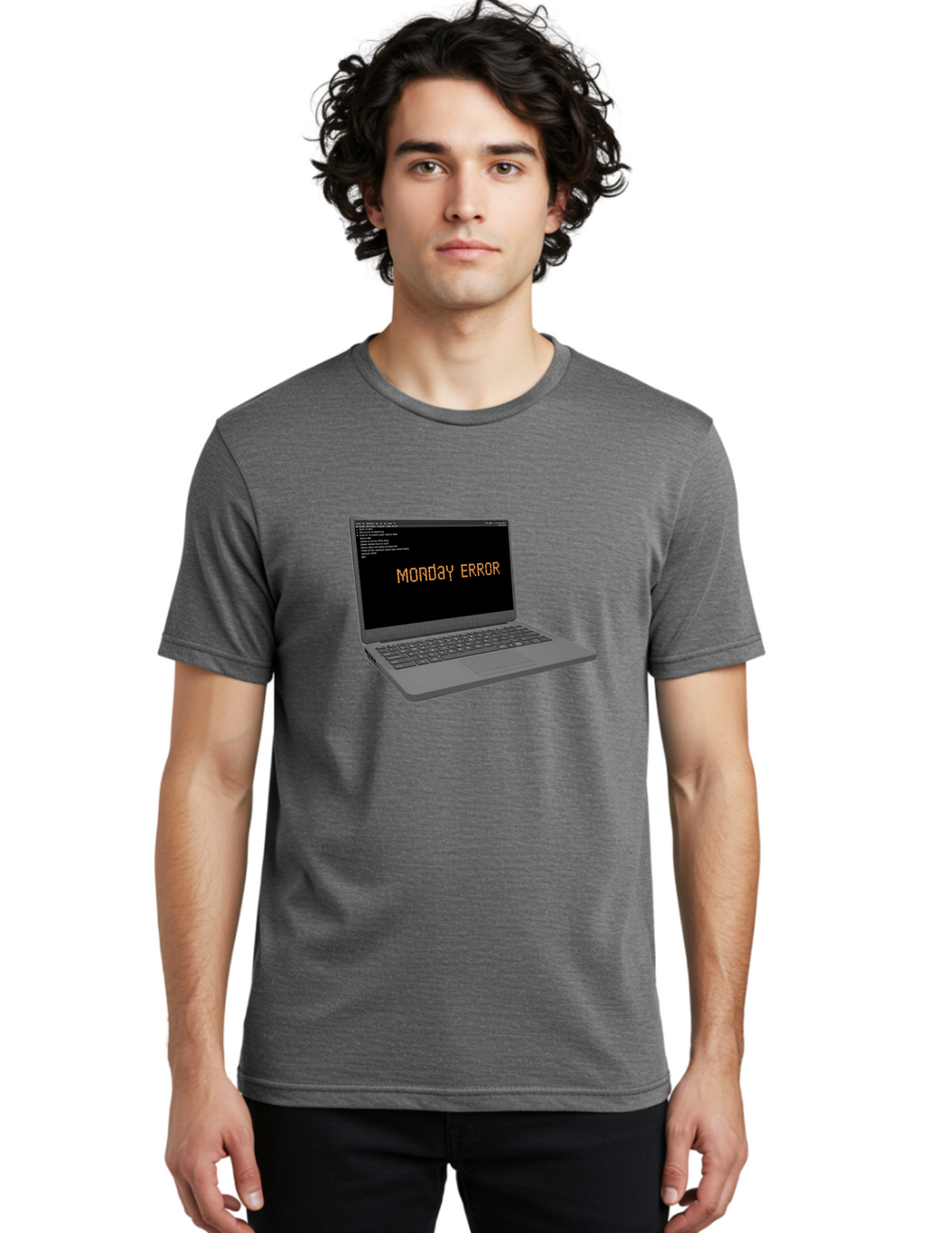 Monday-Error-Laptop Men'S Graphic Tee, 100% Cotton, Comfortable Casual Summer Wear, Machine Washable, Laptop Screen, Error Message, Monday Motivation, Coding Issues, Tech Problems, Computer Glitch, Debugging, Programming Error Bae529