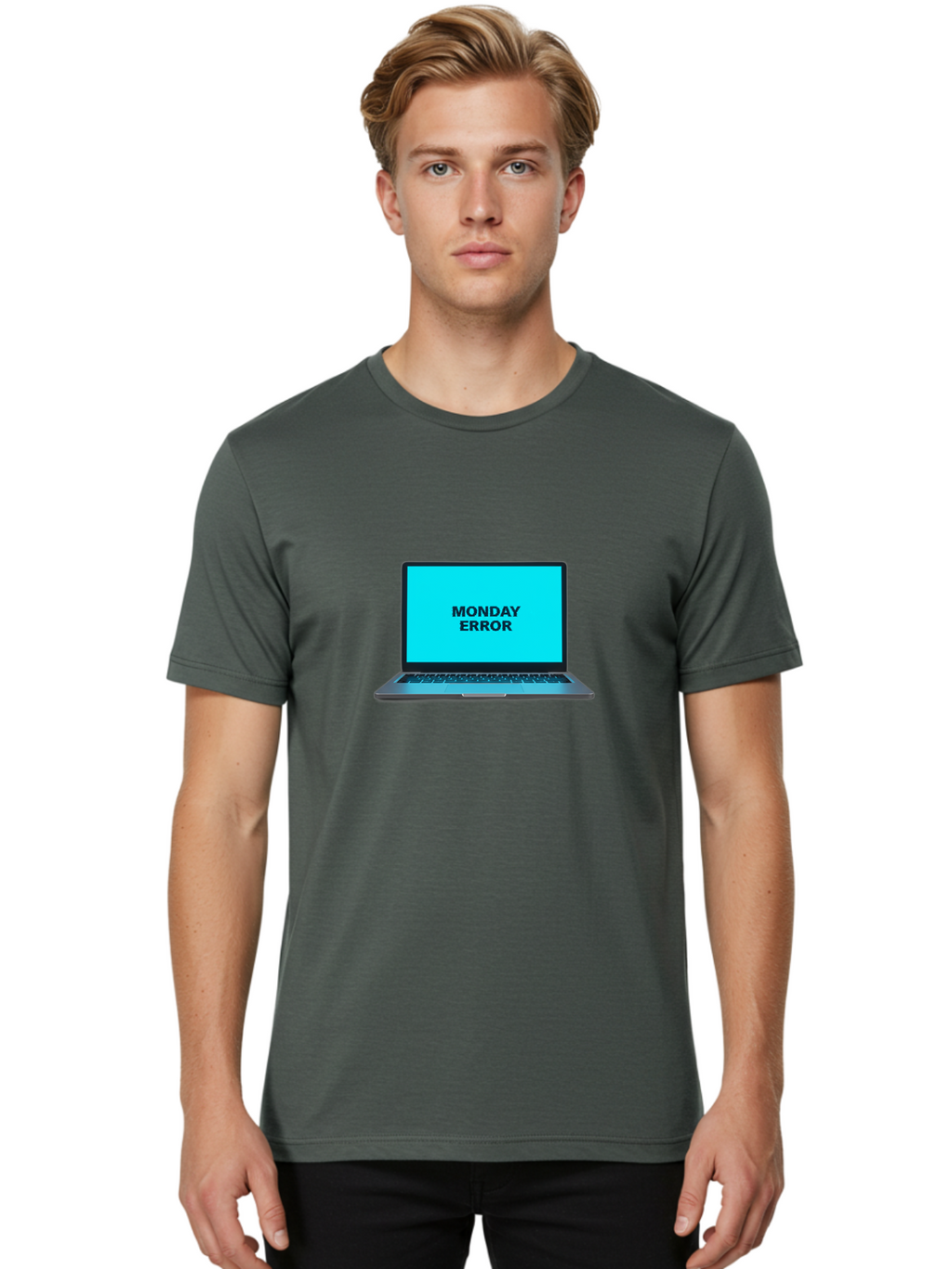 Monday-Error Men'S Graphic Tee, 100% Cotton, Comfortable Casual Summer Wear, Machine Washable, Laptop With Error Message, Monday Blues, System Failure, Computer Glitch, Blue Screen, Tech Issue, Troubleshooting Bae530