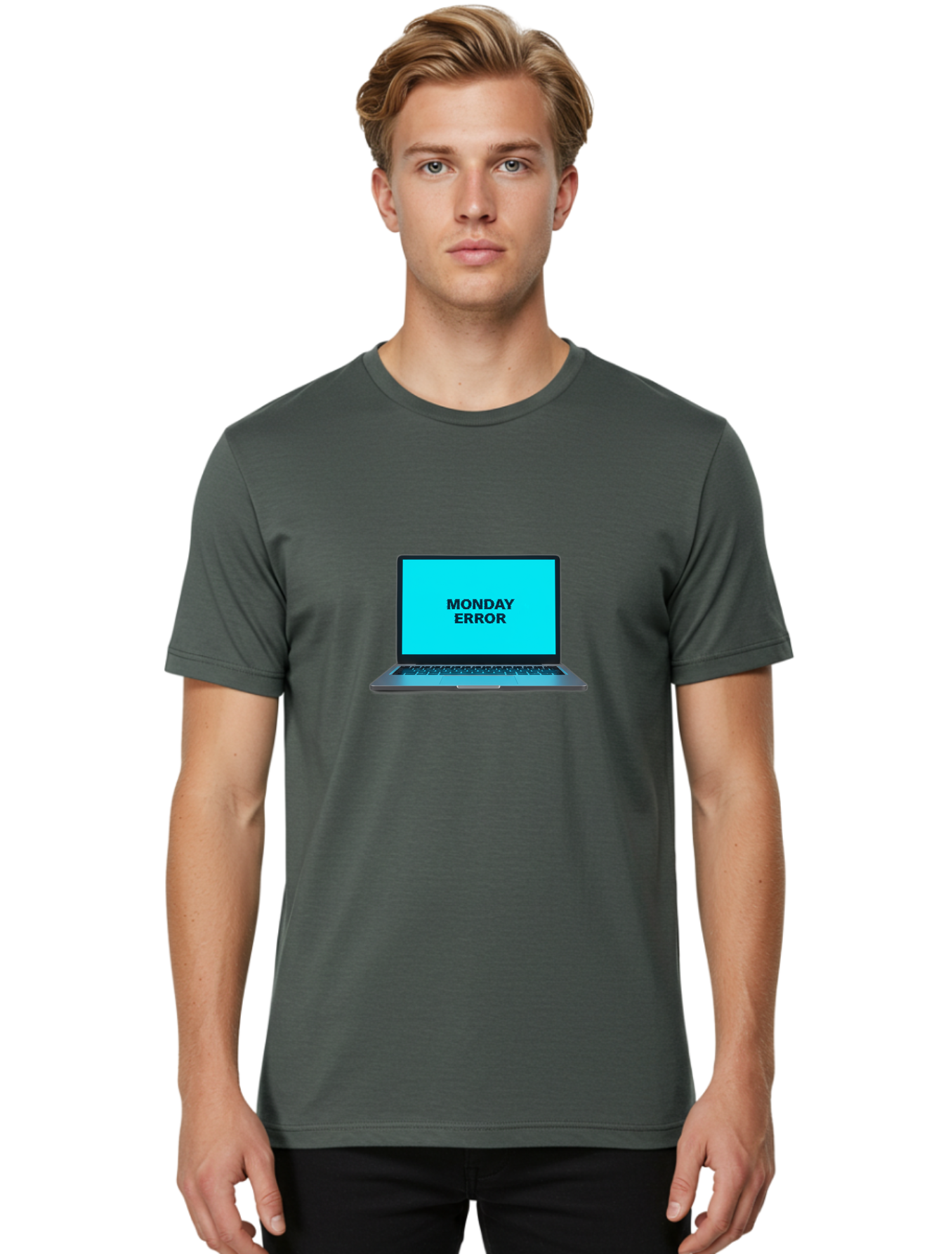 Monday-Error Men'S Graphic Tee, 100% Cotton, Comfortable Casual Summer Wear, Machine Washable, Laptop With Error Message, Monday Blues, System Failure, Computer Glitch, Blue Screen, Tech Issue, Troubleshooting Bae530