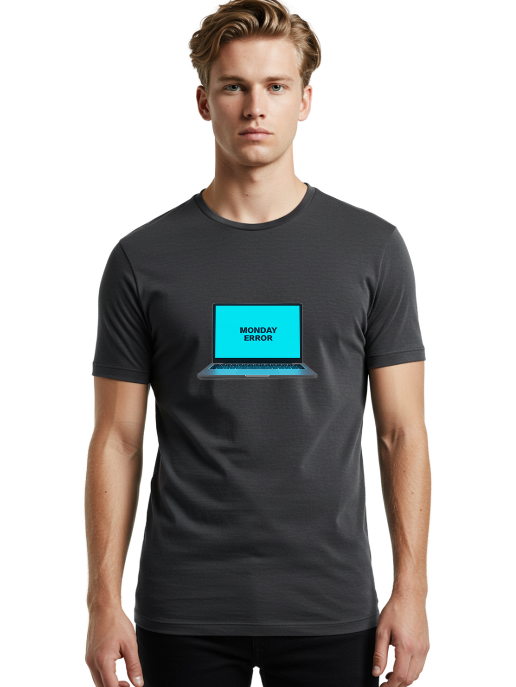 Monday-Error Men'S Graphic Tee, 100% Cotton, Comfortable Casual Summer Wear, Machine Washable, Laptop With Error Message, Monday Blues, System Failure, Computer Glitch, Blue Screen, Tech Issue, Troubleshooting Bae530