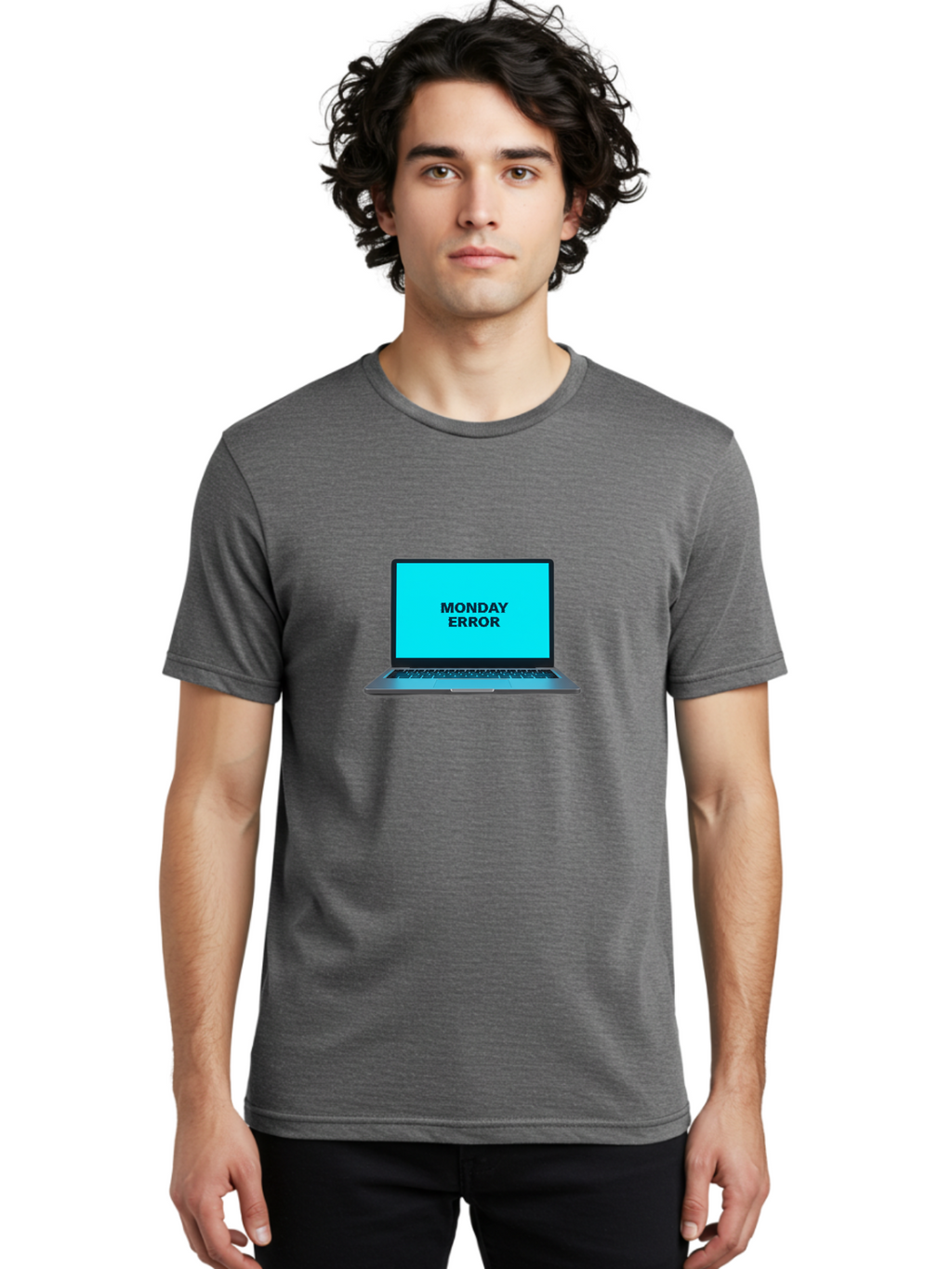 Monday-Error Men'S Graphic Tee, 100% Cotton, Comfortable Casual Summer Wear, Machine Washable, Laptop With Error Message, Monday Blues, System Failure, Computer Glitch, Blue Screen, Tech Issue, Troubleshooting Bae530