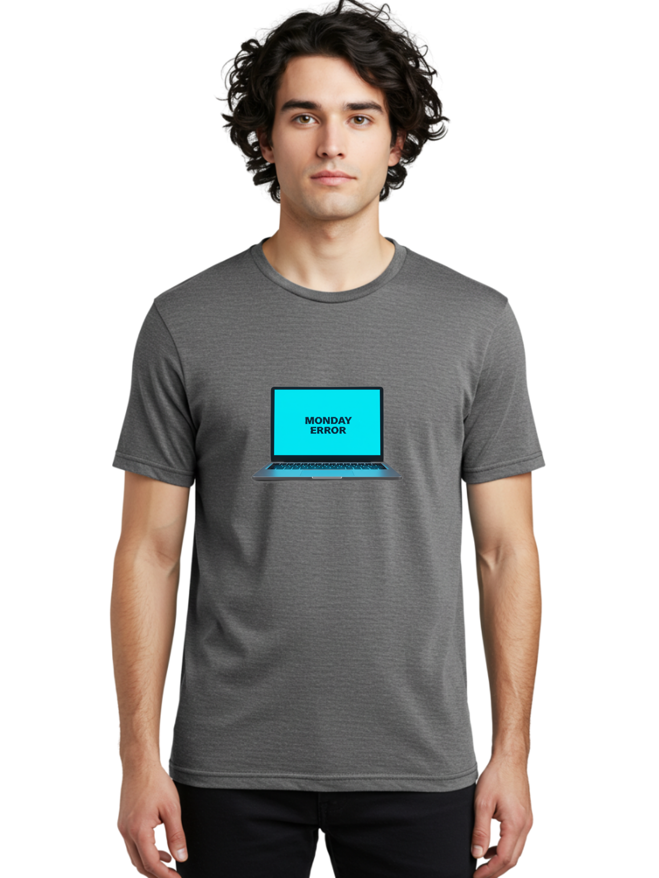 Monday-Error Men'S Graphic Tee, 100% Cotton, Comfortable Casual Summer Wear, Machine Washable, Laptop With Error Message, Monday Blues, System Failure, Computer Glitch, Blue Screen, Tech Issue, Troubleshooting Bae530