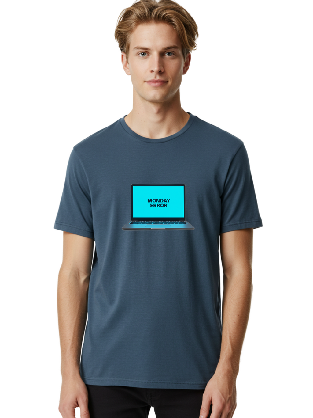 Monday-Error Men'S Graphic Tee, 100% Cotton, Comfortable Casual Summer Wear, Machine Washable, Laptop With Error Message, Monday Blues, System Failure, Computer Glitch, Blue Screen, Tech Issue, Troubleshooting Bae530