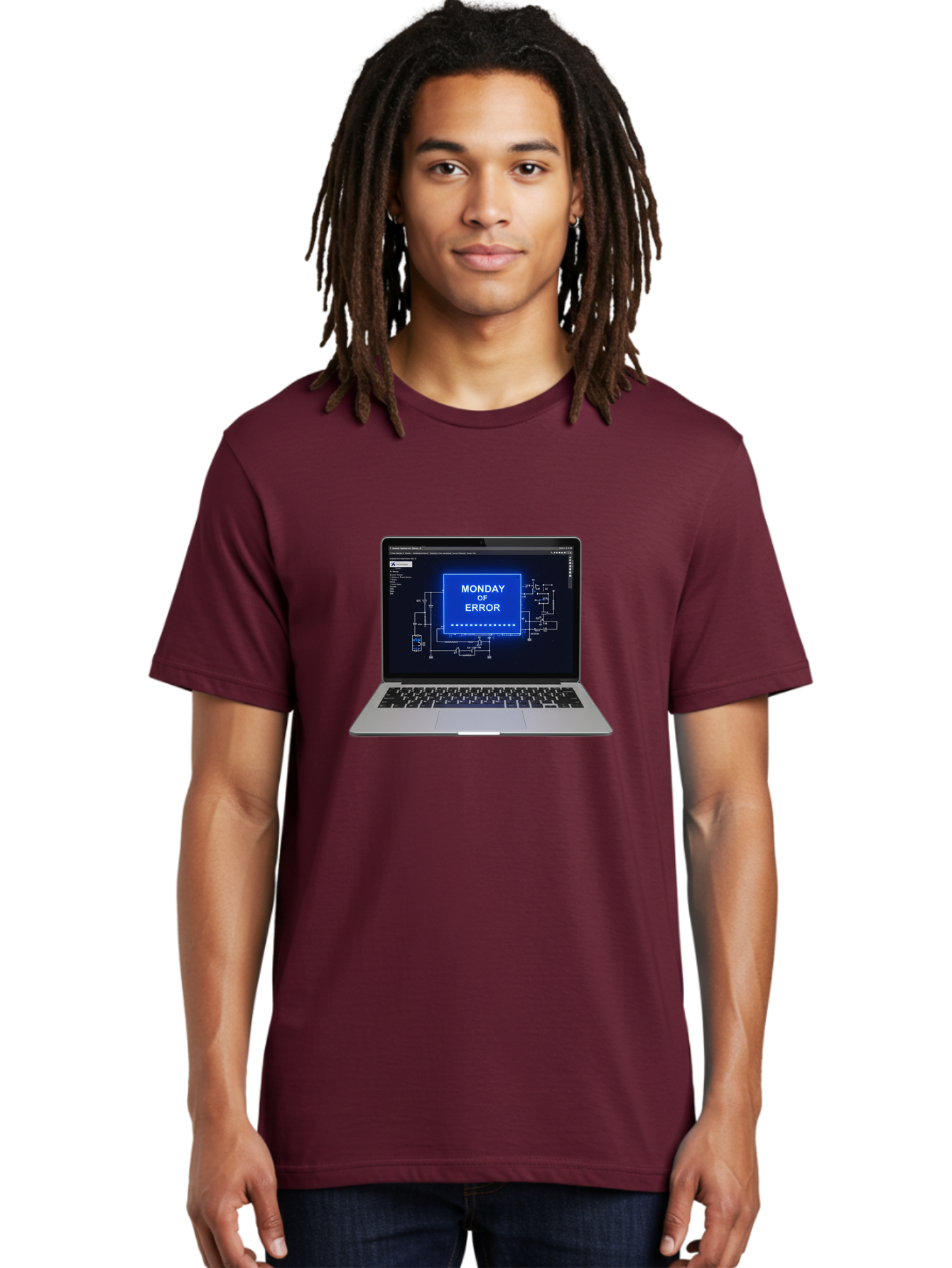 Monday-Of-Error Men'S Graphic Tee, 100% Cotton, Comfortable Casual Summer Wear, Machine Washable, Laptop Screen Displaying Error Message, Monday Of Error, Technical Glitch, Computer Error, Tech Issue, Troubleshooting, Error Screen, Bae533