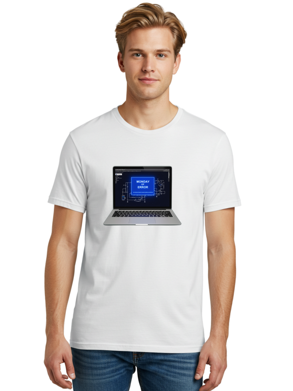 Monday-Of-Error Men'S Graphic Tee, 100% Cotton, Comfortable Casual Summer Wear, Machine Washable, Laptop Screen Displaying Error Message, Monday Of Error, Technical Glitch, Computer Error, Tech Issue, Troubleshooting, Error Screen, Bae533