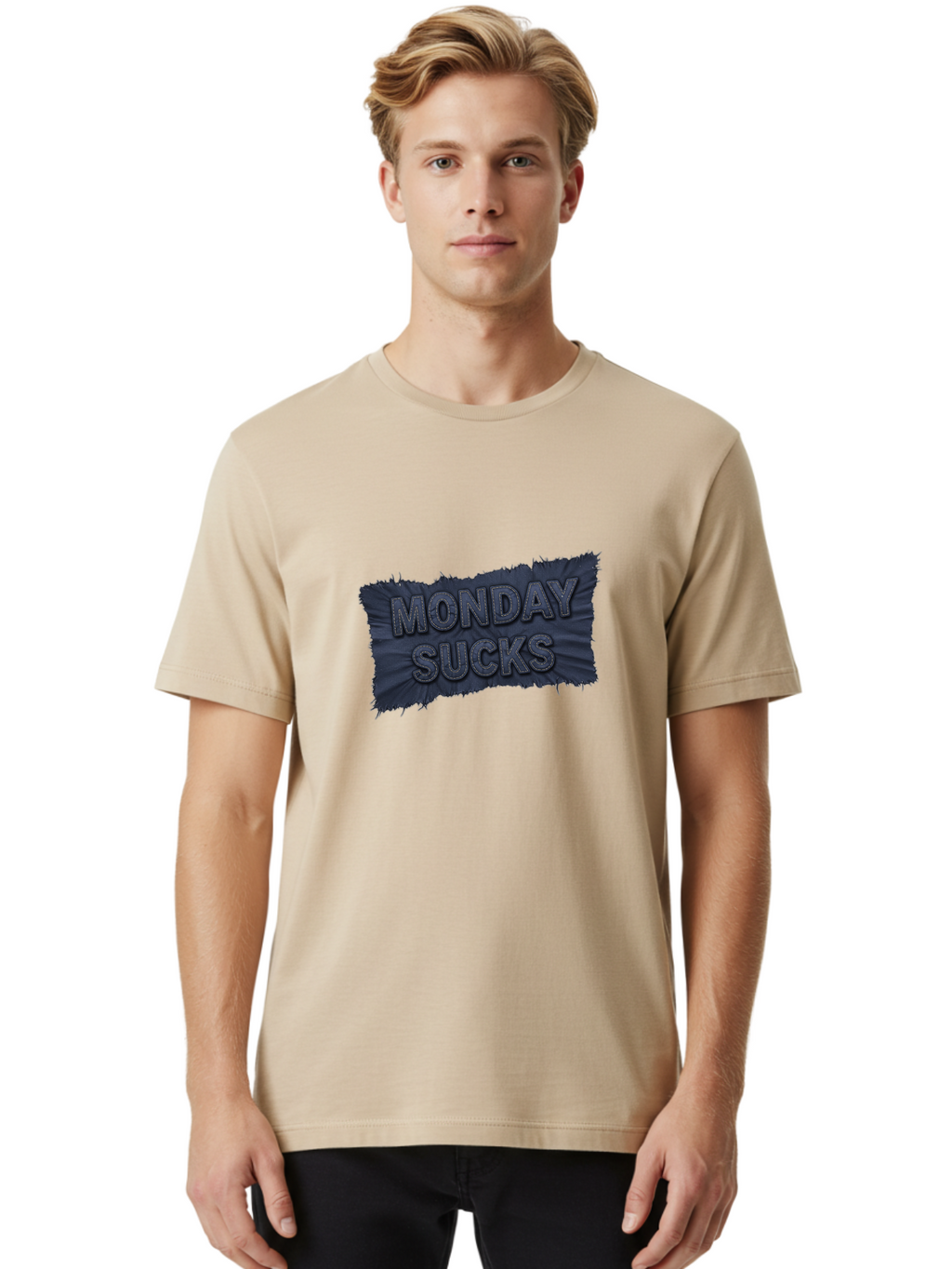 Monday-Sucks Men'S Graphic Tee, 100% Cotton, Comfortable Casual Summer Wear, Machine Washable, Motivation, Monday Blues, Negative Vibes, Motivational Quote, Funny Saying, Humor, Meme, Grunge Style, Bold Text, Inspirational Phrase Bae535