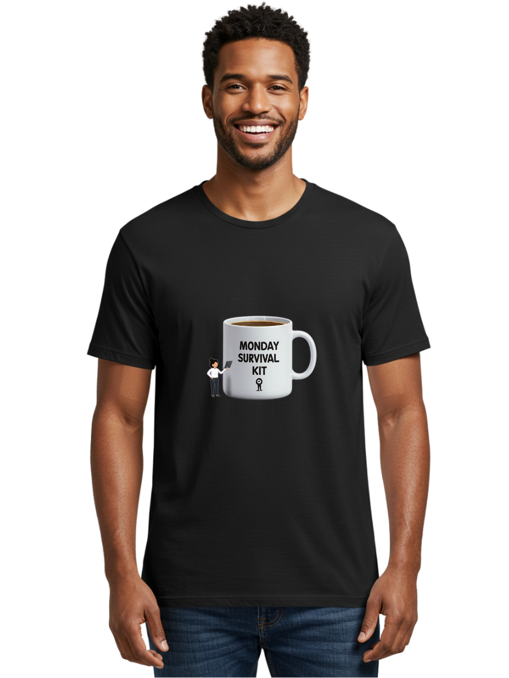 Monday-Survival-Kit Men'S Graphic Tee, 100% Cotton, Comfortable Casual Summer Wear, Machine Washable, Coffee Mug, Monday Motivation, Survival Kit, Morning Coffee, Coffee Break, Motivation, Morning Routine, Funny Coffee Mug, Office Humor, Bae538