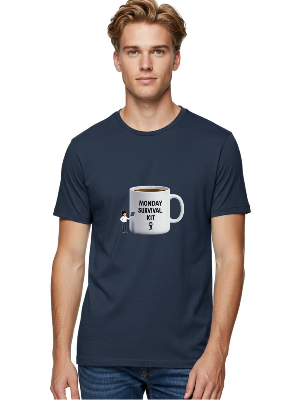 Monday-Survival-Kit Men'S Graphic Tee, 100% Cotton, Comfortable Casual Summer Wear, Machine Washable, Coffee Mug, Monday Motivation, Survival Kit, Morning Coffee, Coffee Break, Motivation, Morning Routine, Funny Coffee Mug, Office Humor, Bae538