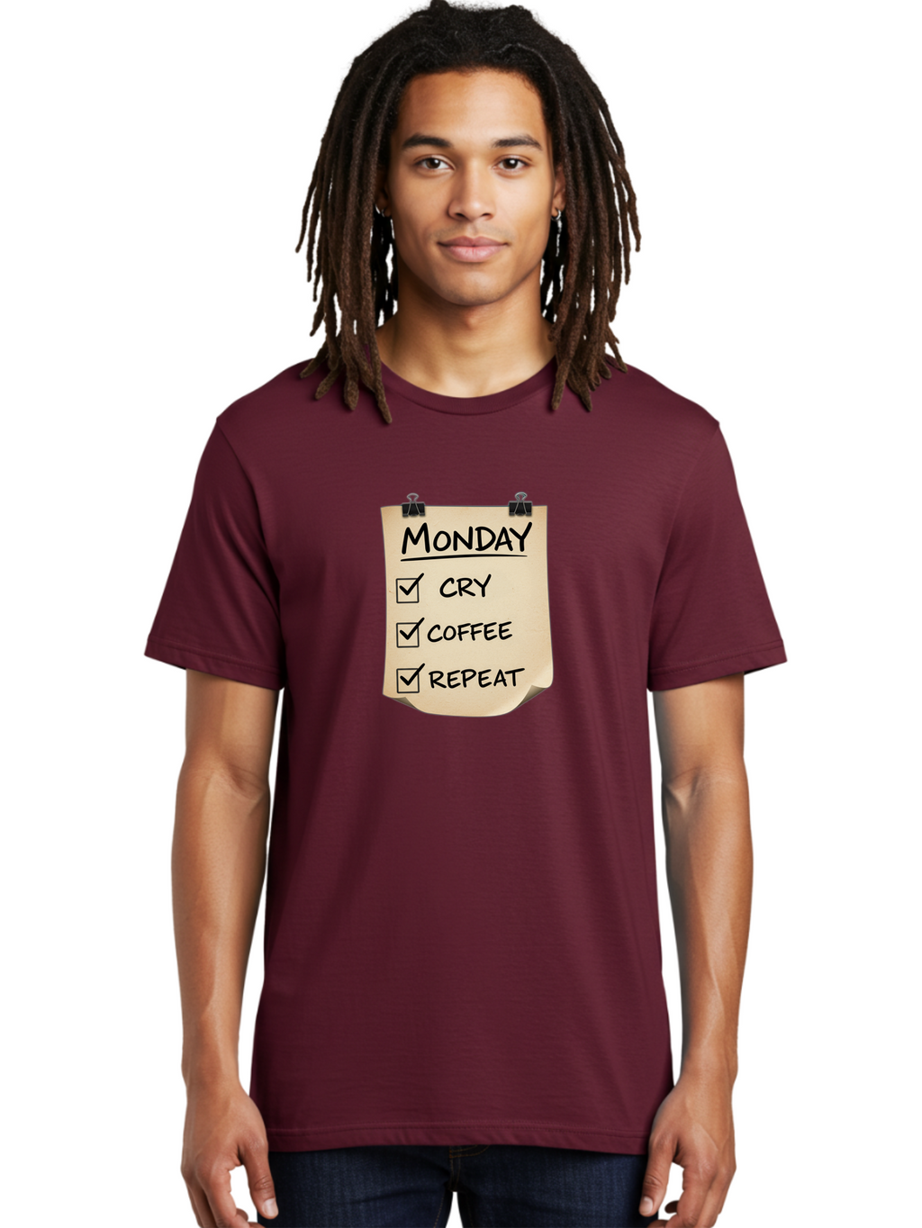 Monday-To-Do-List-1 Men'S Graphic Tee, 100% Cotton, Comfortable Casual Summer Wear, Machine Washable, Monday Motivation, Funny To-Do List, Humor, Coffee Lover, Cry Coffee Repeat, Monday Blues, Motivational Quote, Monday Humor Bae539