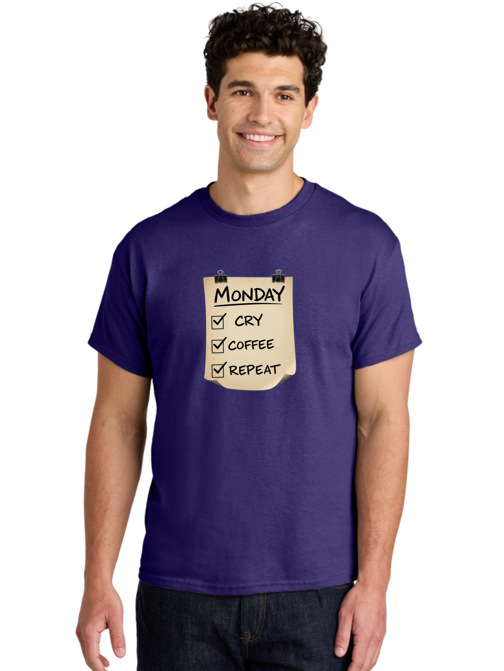 Monday-To-Do-List-1 Men'S Graphic Tee, 100% Cotton, Comfortable Casual Summer Wear, Machine Washable, Monday Motivation, Funny To-Do List, Humor, Coffee Lover, Cry Coffee Repeat, Monday Blues, Motivational Quote, Monday Humor Bae539