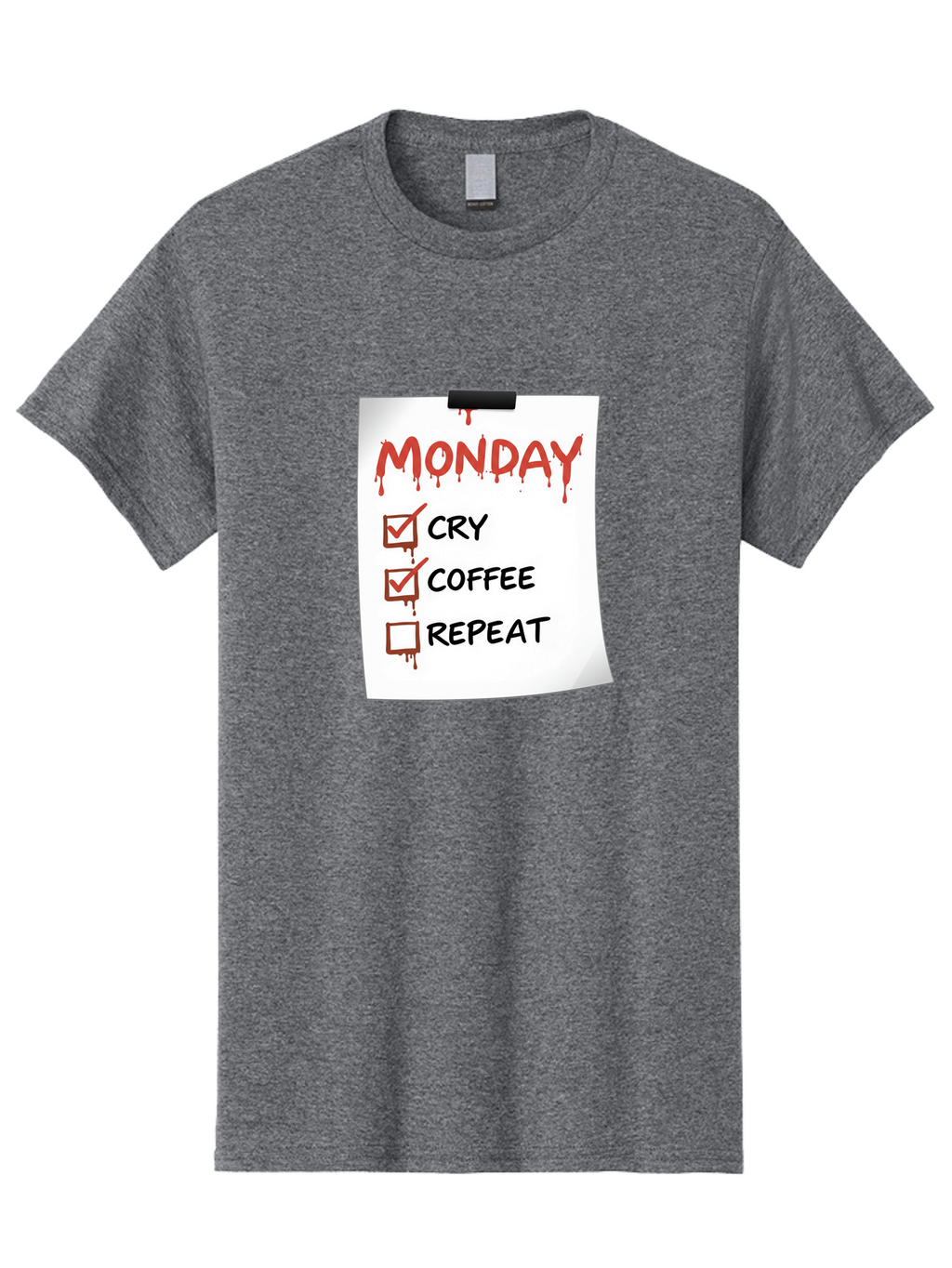 Monday-To-Do-List-2 Men'S Graphic Tee, 100% Cotton, Comfortable Casual Summer Wear, Machine Washable, Humorous To-Do List, Monday Blues, Cry, Coffee, Repeat, Funny Office Humor, Workplace Comedy, Blood Dripping Text, Checklist, Relatable Meme Bae540