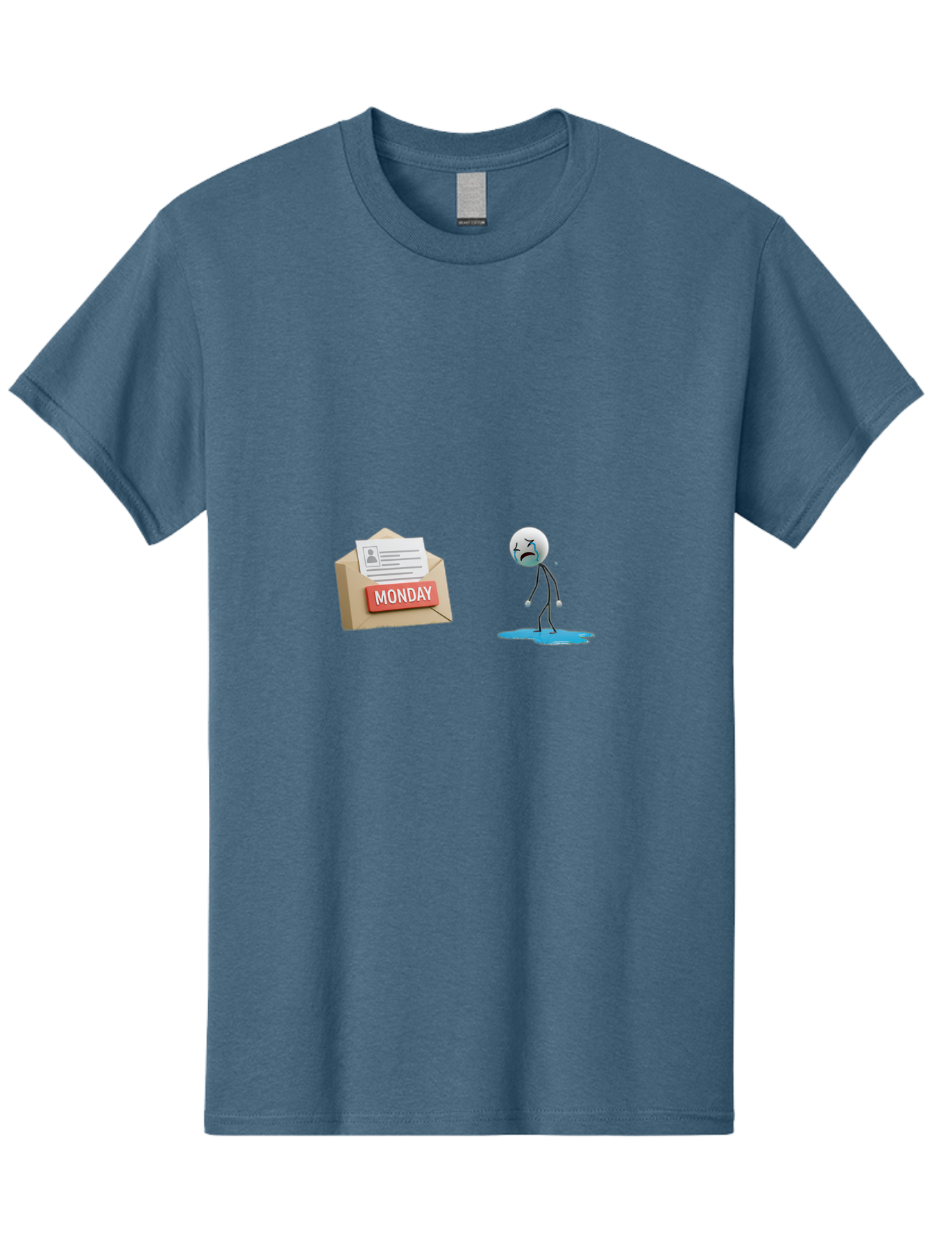 Monday Men'S Graphic Tee, 100% Cotton, Comfortable Casual Summer Wear, Machine Washable, Sad Stick Figure, Unhappy Face, Monday Blues, Stressful Day, Gloomy Mood, Workload Anxiety, Emotional Struggle, Letter, Envelope Bae542