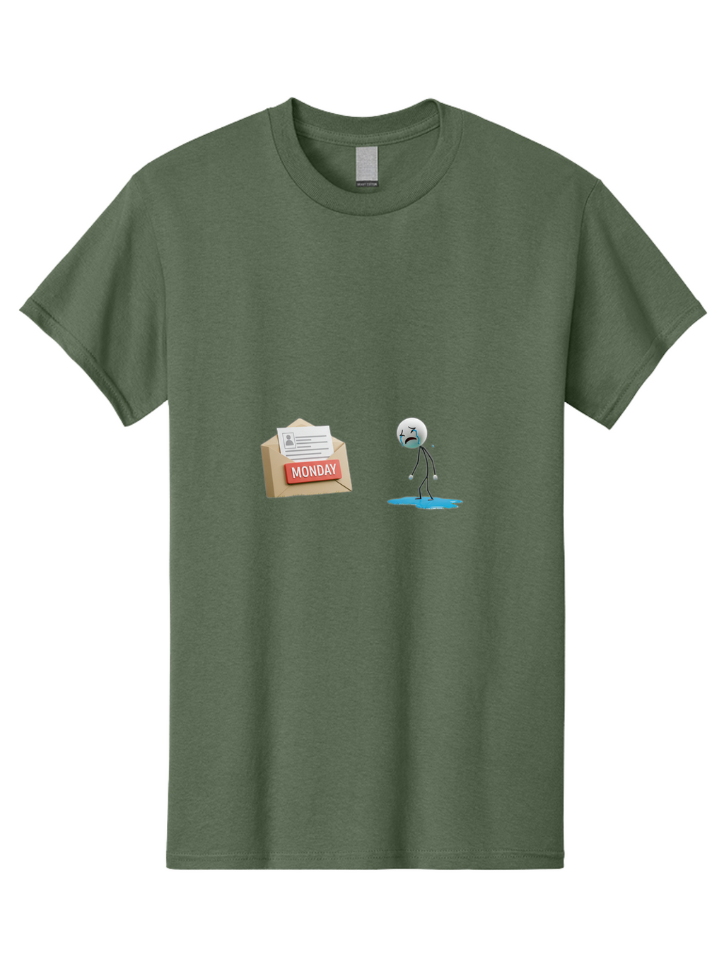 Monday Men'S Graphic Tee, 100% Cotton, Comfortable Casual Summer Wear, Machine Washable, Sad Stick Figure, Unhappy Face, Monday Blues, Stressful Day, Gloomy Mood, Workload Anxiety, Emotional Struggle, Letter, Envelope Bae542