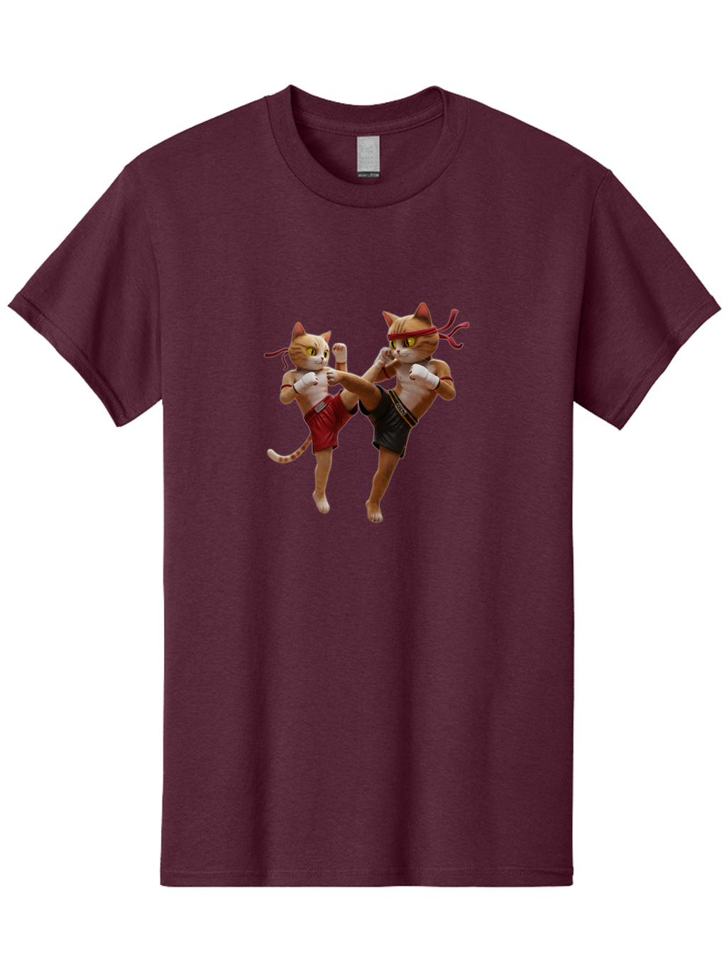 Muay-Thai-Cats Men'S Graphic Tee, 100% Cotton, Comfortable Casual Summer Wear, Machine Washable, Cartoon Cats Fighting, Martial Arts, Muay Thai, Boxing Cats, Anthropomorphic Cats, Action Pose, Dynamic Scene, Funny Cats, Cat Fight, Bae560