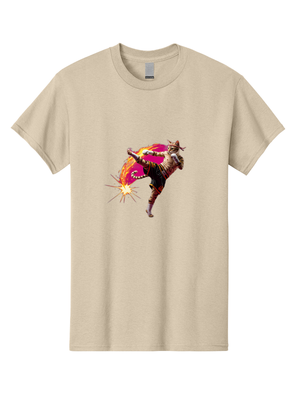 Muay-Thai-Kick Men'S Graphic Tee, 100% Cotton, Comfortable Casual Summer Wear, Machine Washable, Martial Arts, Kickboxing, Muay Thai Fighter, Energetic Kick, Flaming Kick, Dynamic Pose, Traditional Clothing, Warrior Spirit, Fiery Energy, Bae561