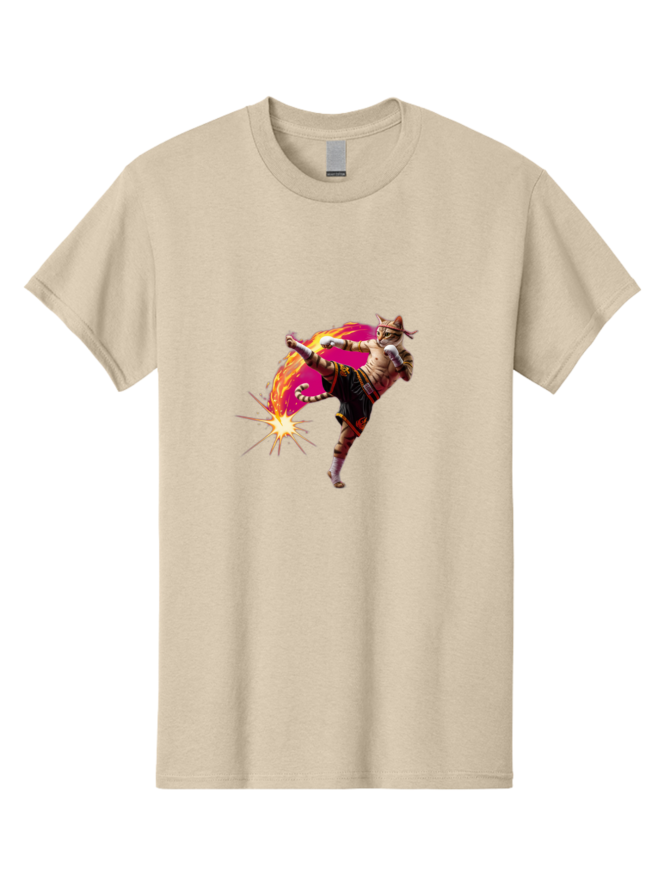 Muay-Thai-Kick Men'S Graphic Tee, 100% Cotton, Comfortable Casual Summer Wear, Machine Washable, Martial Arts, Kickboxing, Muay Thai Fighter, Energetic Kick, Flaming Kick, Dynamic Pose, Traditional Clothing, Warrior Spirit, Fiery Energy, Bae561