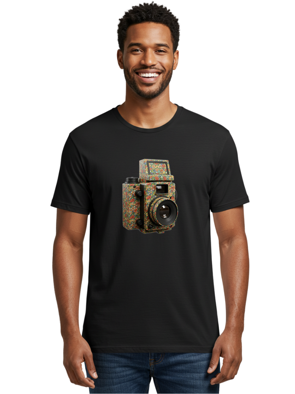 Multicolored-Camera Men'S Graphic Tee, 100% Cotton, Comfortable Casual Summer Wear, Machine Washable, Multicolored Paint Splatters, Artistic Camera Design, Vibrant Decor, Photography Equipment, Creative Expression, Unique Art Piece, Bae565