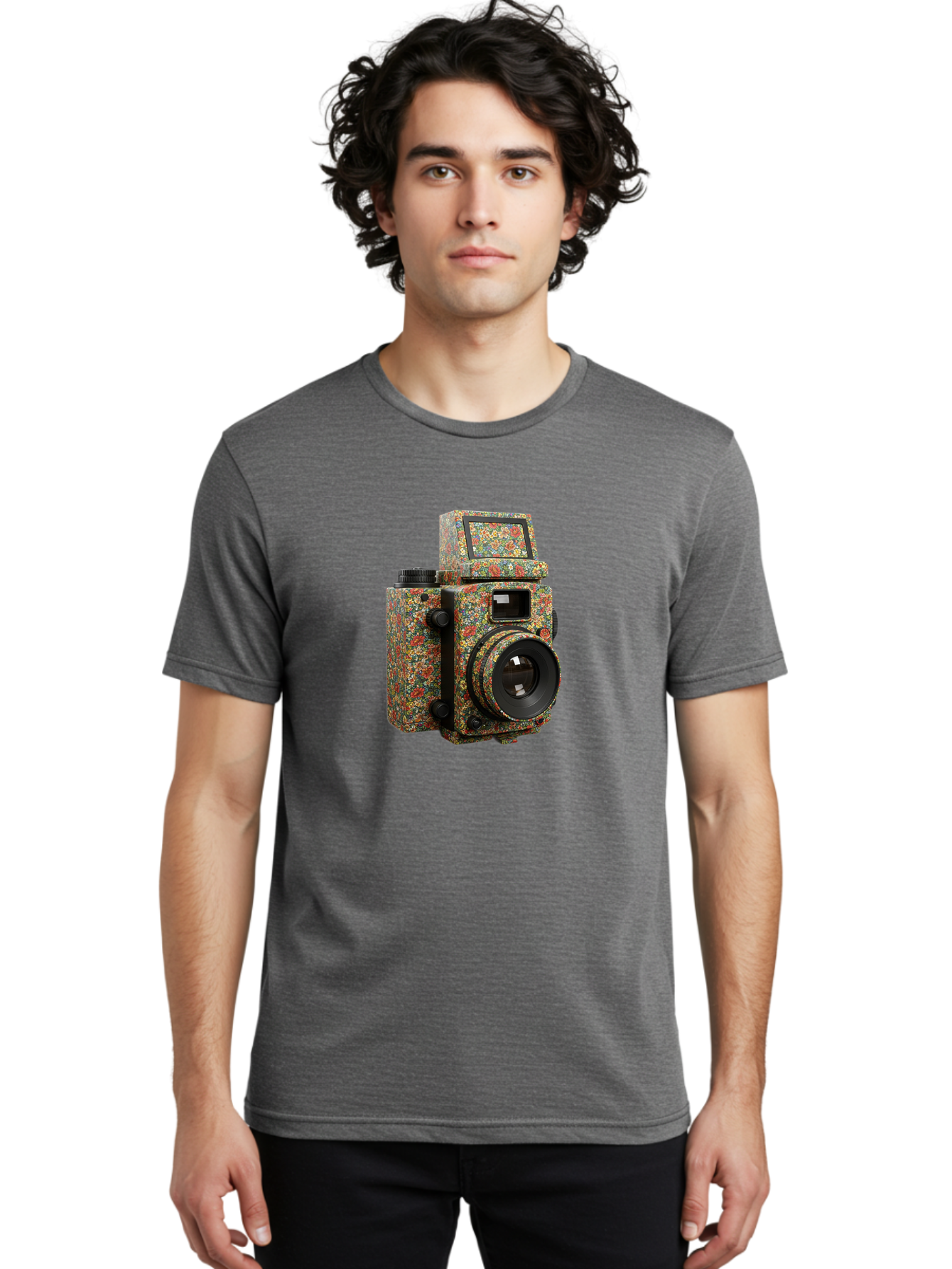Multicolored-Camera Men'S Graphic Tee, 100% Cotton, Comfortable Casual Summer Wear, Machine Washable, Multicolored Paint Splatters, Artistic Camera Design, Vibrant Decor, Photography Equipment, Creative Expression, Unique Art Piece, Bae565