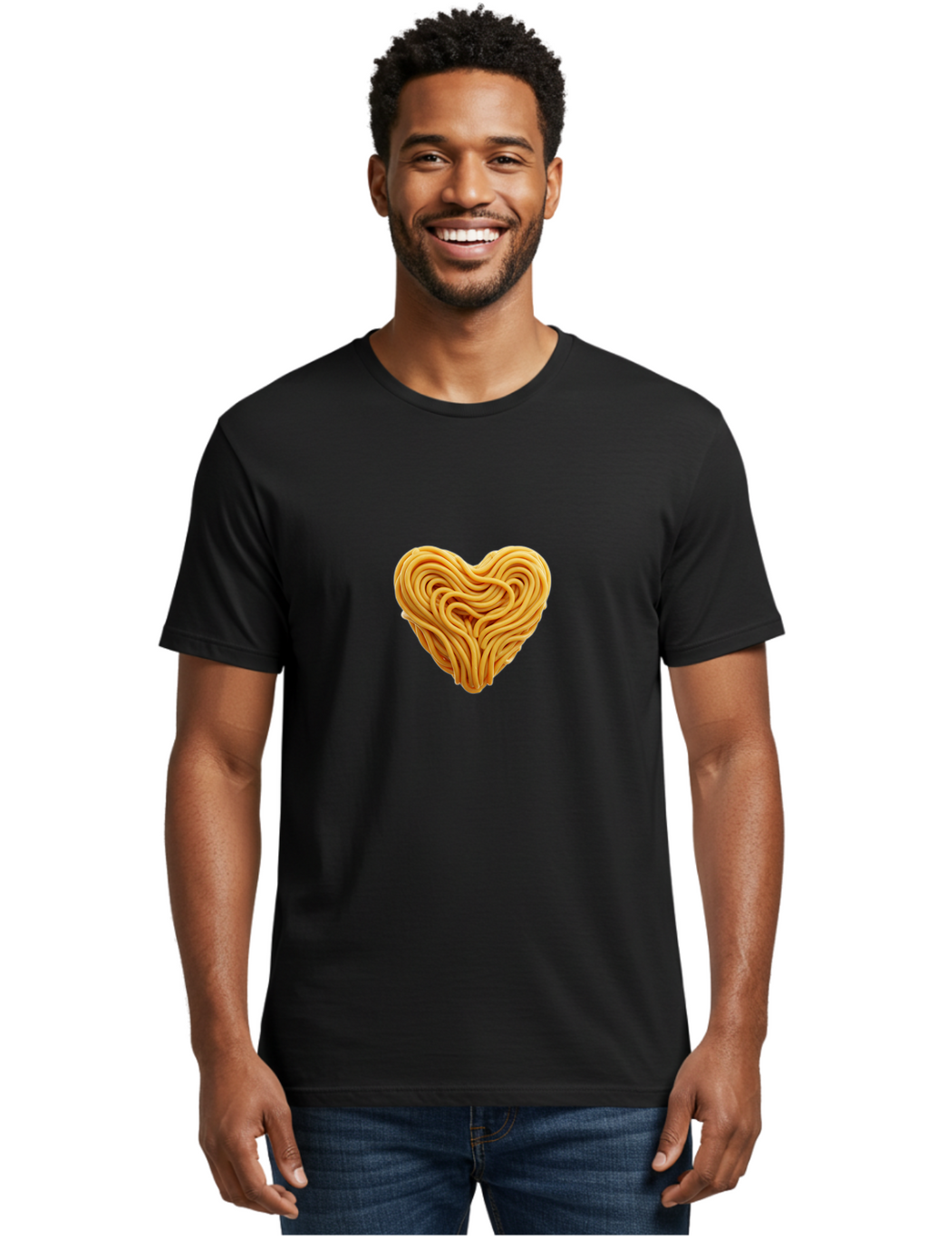 Noodles-Heart Men'S Graphic Tee, 100% Cotton, Comfortable Casual Summer Wear, Machine Washable, Heart Shaped Noodles, Creative Food Art, Noodle Design, Heart Made Of Noodles, Food Creativity, Unique Culinary Art, Noodle Heart, Food Styling Bae568