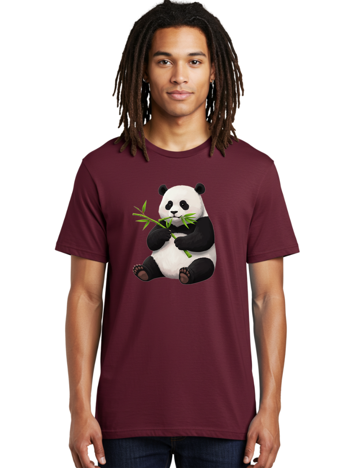 Panda-1 Men'S Graphic Tee, 100% Cotton, Comfortable Casual Summer Wear, Machine Washable, Panda Eating Bamboo, Cartoon Panda, Cute Panda, Adorable Animal, Bamboo Shoots, Black And White Panda, Sitting Panda, Playful Bear, Bamboo Leaves, Bae573