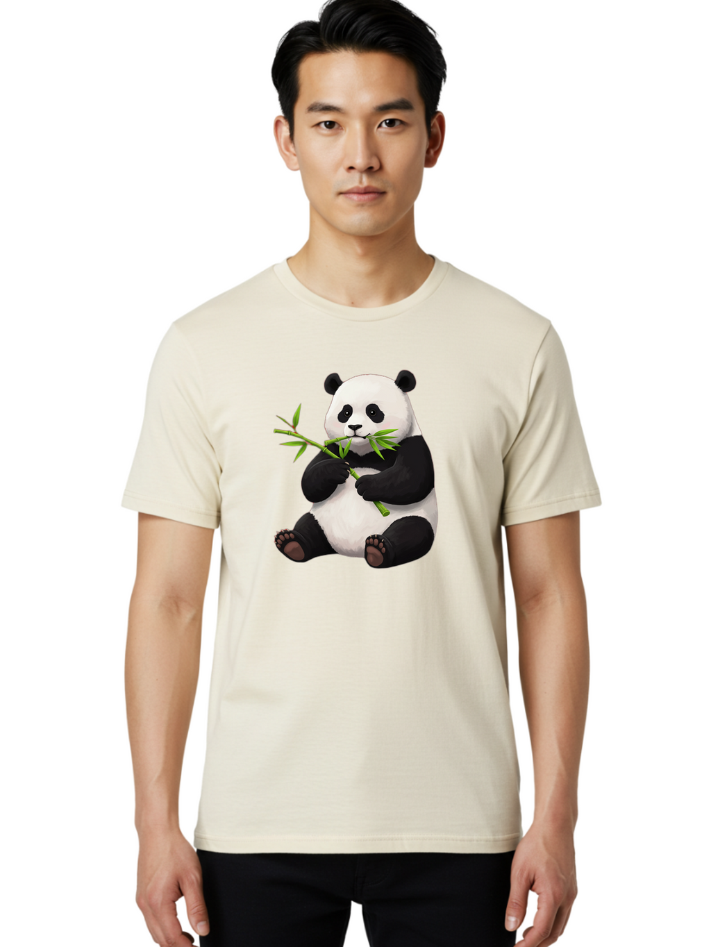 Panda-1 Men'S Graphic Tee, 100% Cotton, Comfortable Casual Summer Wear, Machine Washable, Panda Eating Bamboo, Cartoon Panda, Cute Panda, Adorable Animal, Bamboo Shoots, Black And White Panda, Sitting Panda, Playful Bear, Bamboo Leaves, Bae573