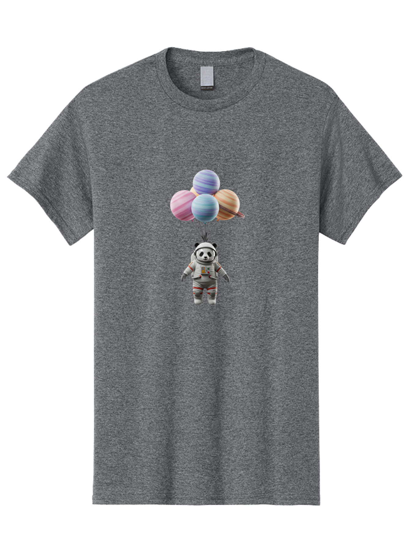 Panda-Astronaut Men'S Graphic Tee, 100% Cotton, Comfortable Casual Summer Wear, Machine Washable, Panda In Astronaut Suit, Floating In Space, Planet Balloons, 3D Illustration, Fantasy Scene, Colorful Art, Surrealism, Astronomy, Space Travel, Bae574