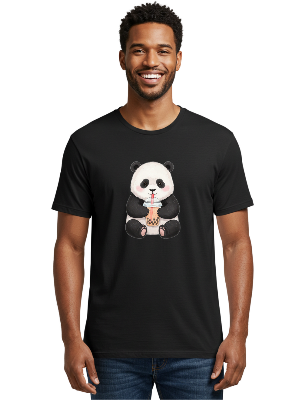 Panda-Drinking-Bubble-Tea-1 Men'S Graphic Tee, 100% Cotton, Comfortable Casual Summer Wear, Machine Washable, Panda Drinking Bubble Tea, Bubble Tea, Cute Panda, Cartoon Panda, Boba Tea, Adorable Animal, Milk Tea, Kawaii Culture, Panda Bear Bae578