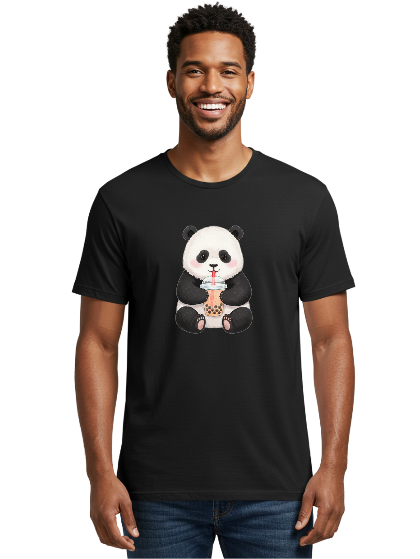 Panda-Drinking-Bubble-Tea-1 Men'S Graphic Tee, 100% Cotton, Comfortable Casual Summer Wear, Machine Washable, Panda Drinking Bubble Tea, Bubble Tea, Cute Panda, Cartoon Panda, Boba Tea, Adorable Animal, Milk Tea, Kawaii Culture, Panda Bear Bae578