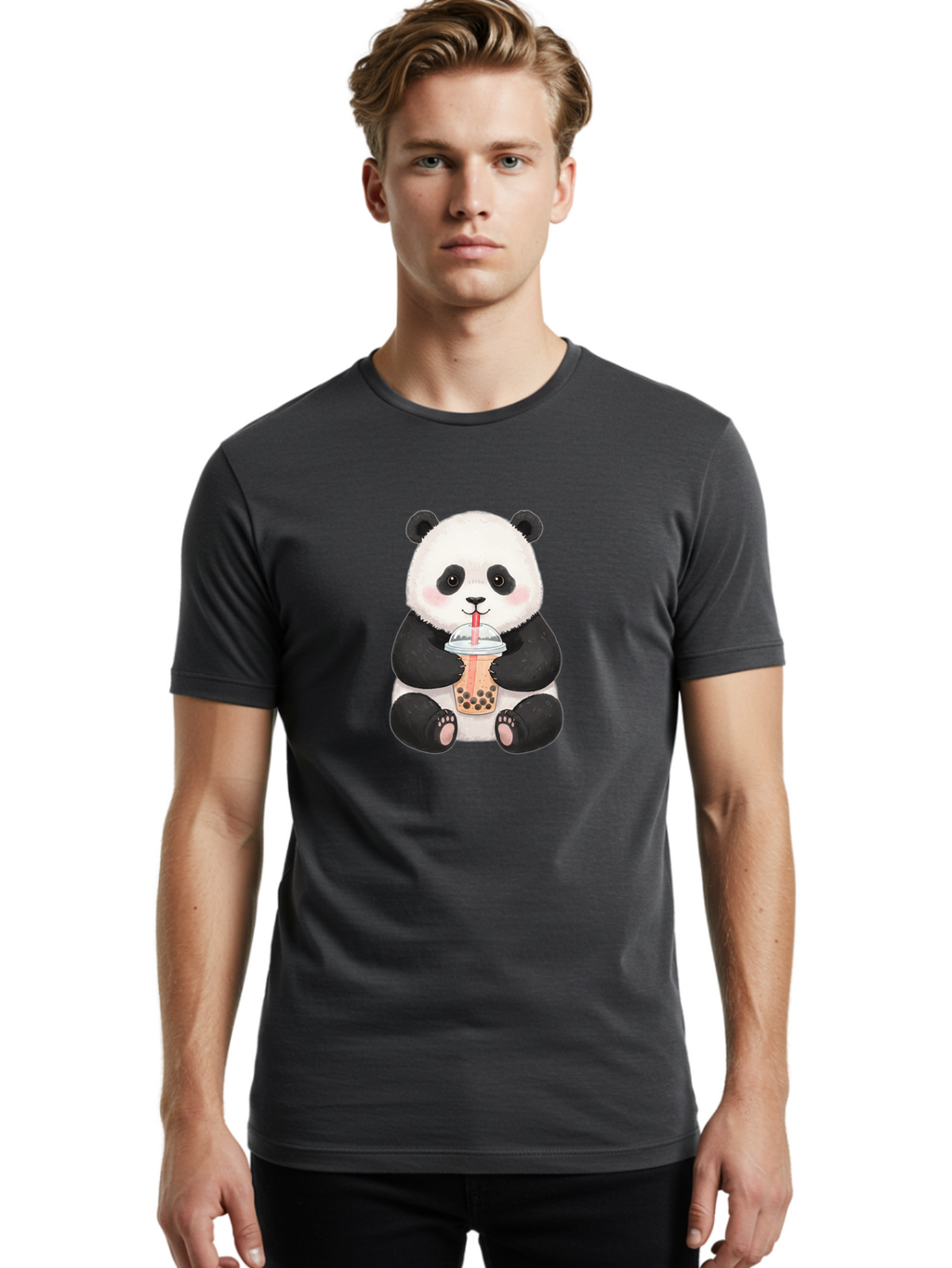 Panda-Drinking-Bubble-Tea-1 Men'S Graphic Tee, 100% Cotton, Comfortable Casual Summer Wear, Machine Washable, Panda Drinking Bubble Tea, Bubble Tea, Cute Panda, Cartoon Panda, Boba Tea, Adorable Animal, Milk Tea, Kawaii Culture, Panda Bear Bae578